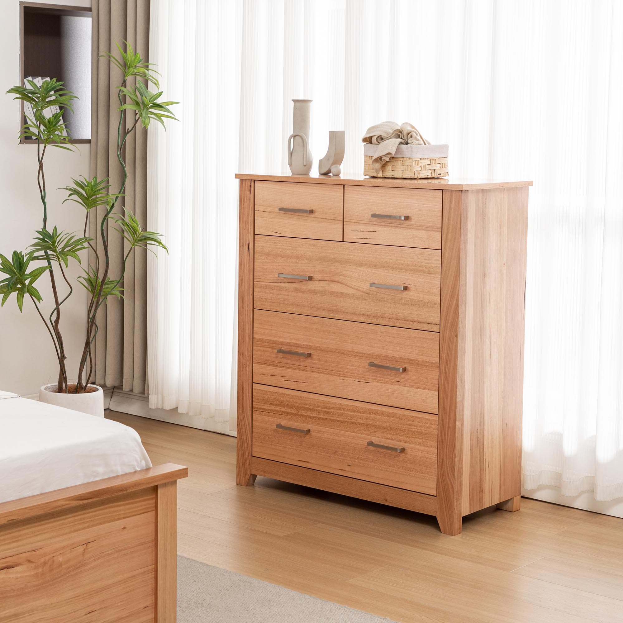Lifestyle image of the Portland (Natural) Tallboy 5 Drw from Forty Winks