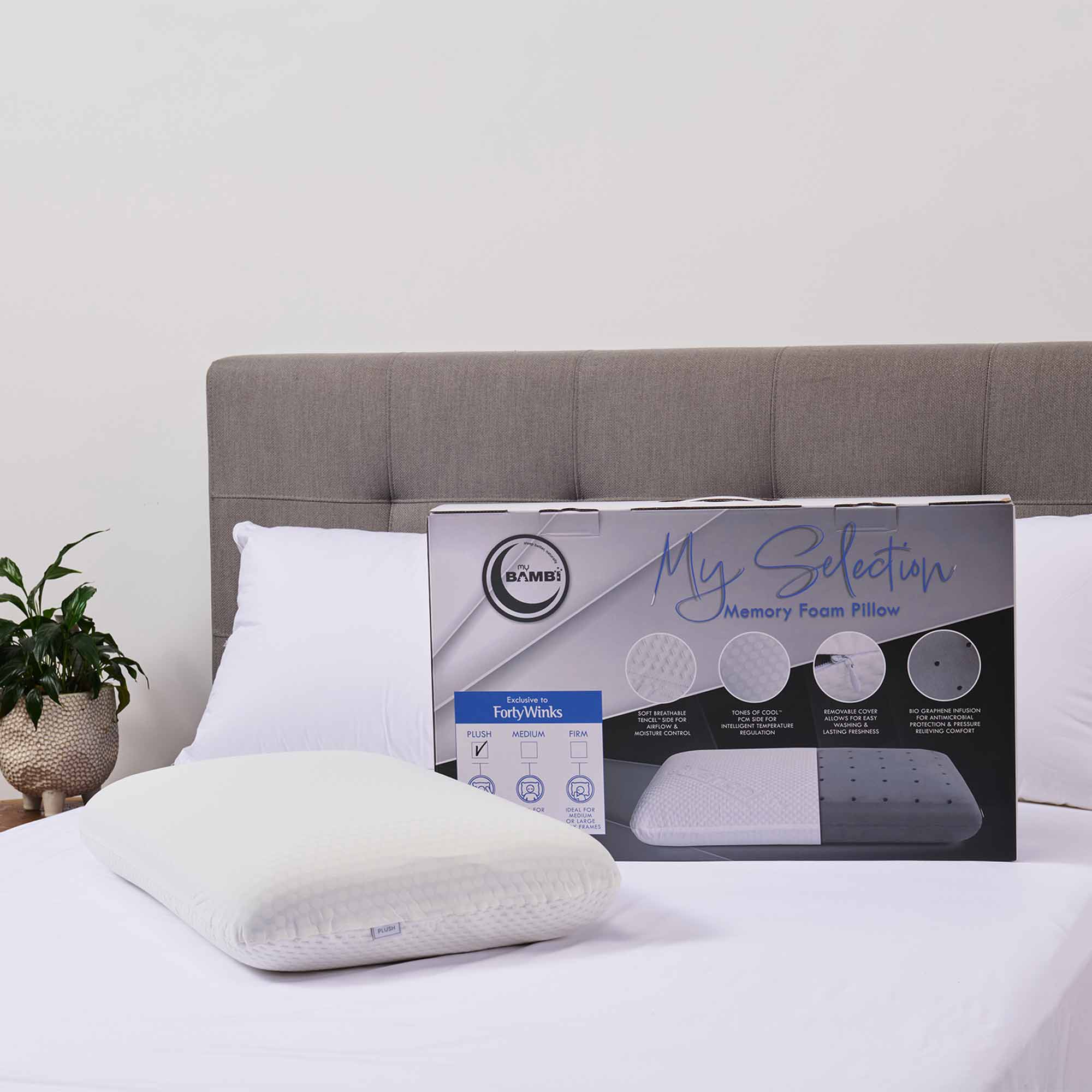Lifestyle image of the My Selection Memory Foam Pillow Plush from Forty Winks