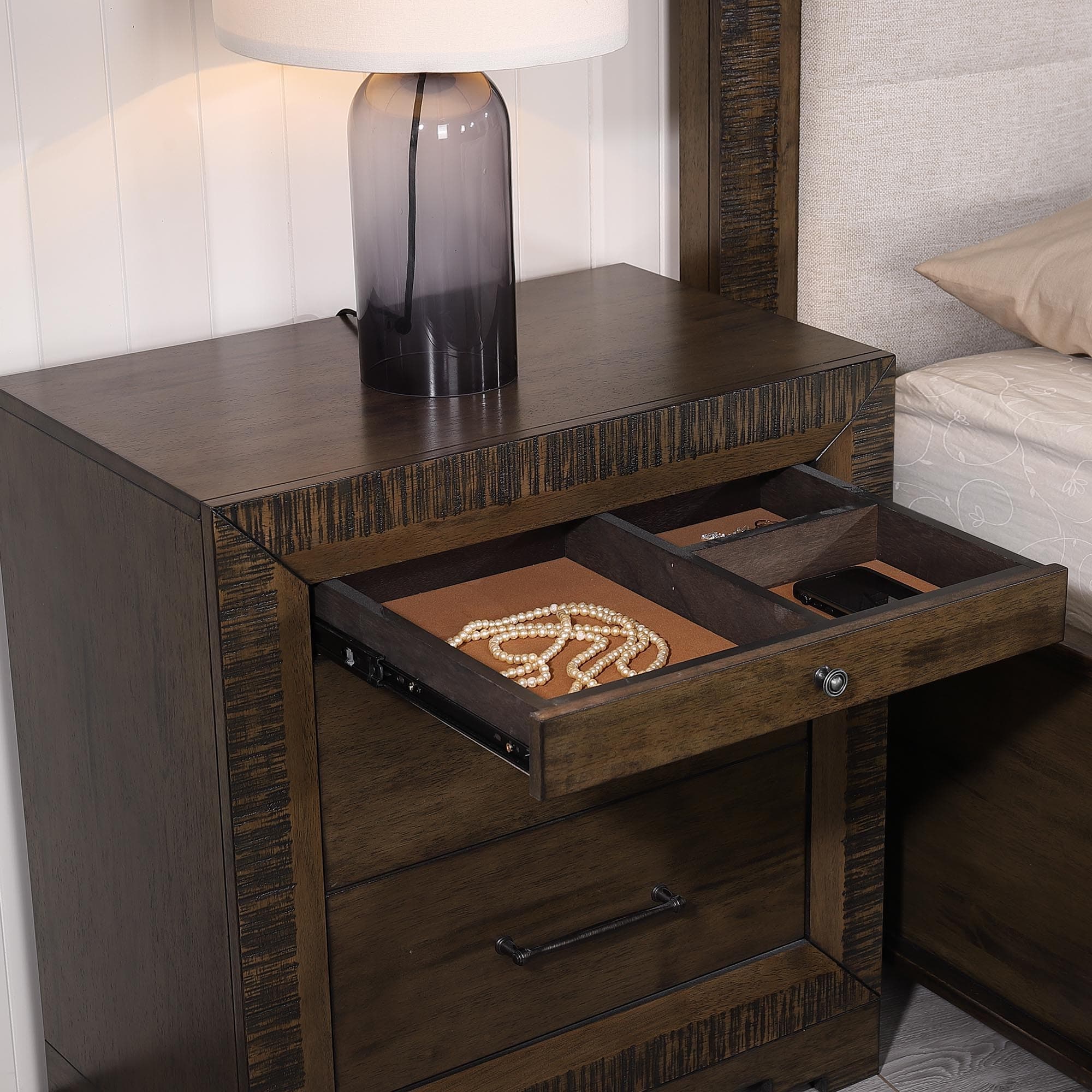 Lifestyle image of the  Bolton Bedside Table from Forty Winks