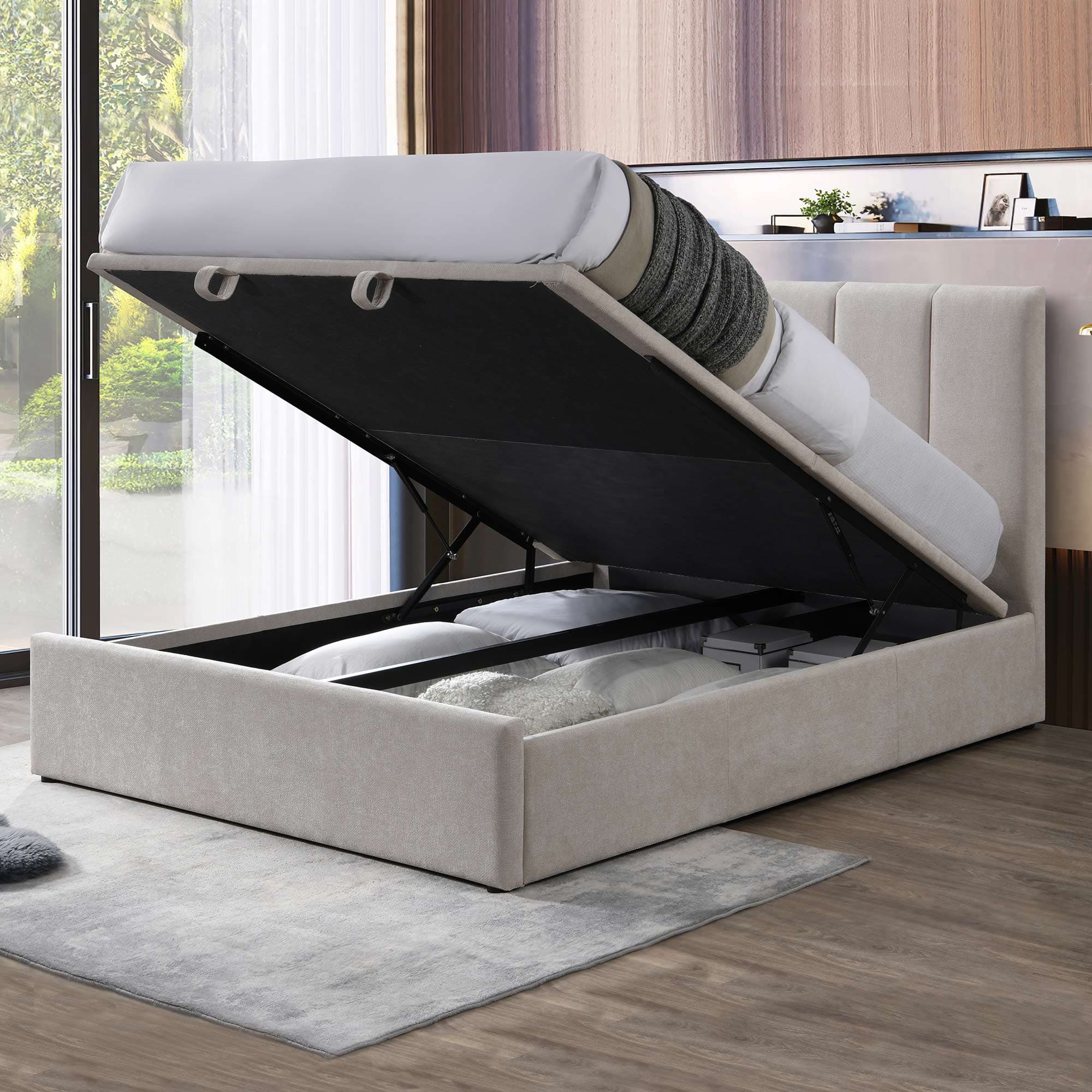 Lifestyle image of the  Harlow Qb Bed W/Gas Lift (Beige) from Forty Winks