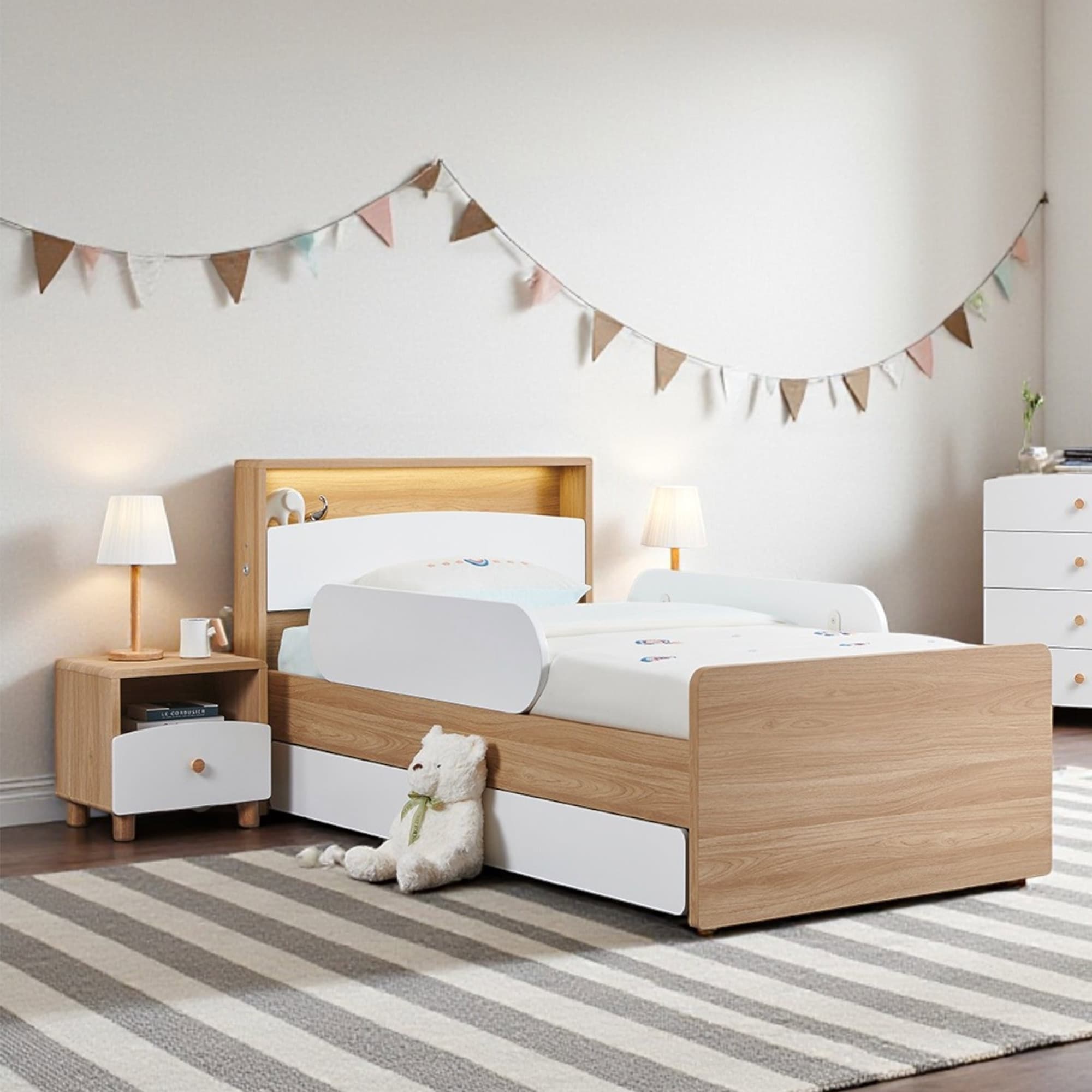 Lifestyle image of the  Luna Ksb Bed W/Single Trundle & Guard Rails from Forty Winks