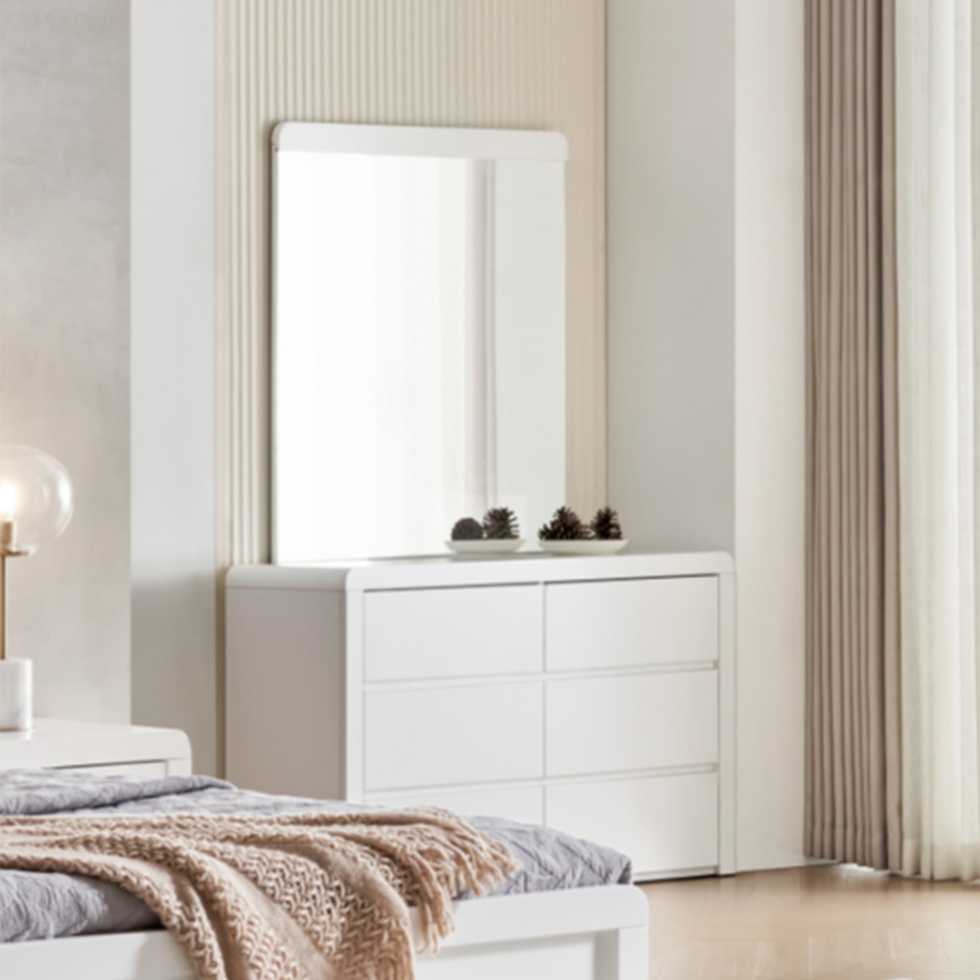 Lifestyle image of the  Aria (Ivory White) Dresser Table 6 Drawer from Forty Winks