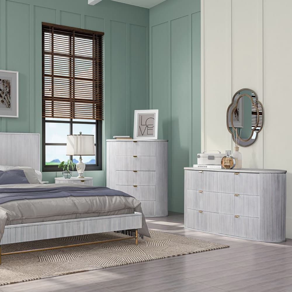 Lifestyle image of the  Razzo Tallboy 5Drw Whitewash from Forty Winks