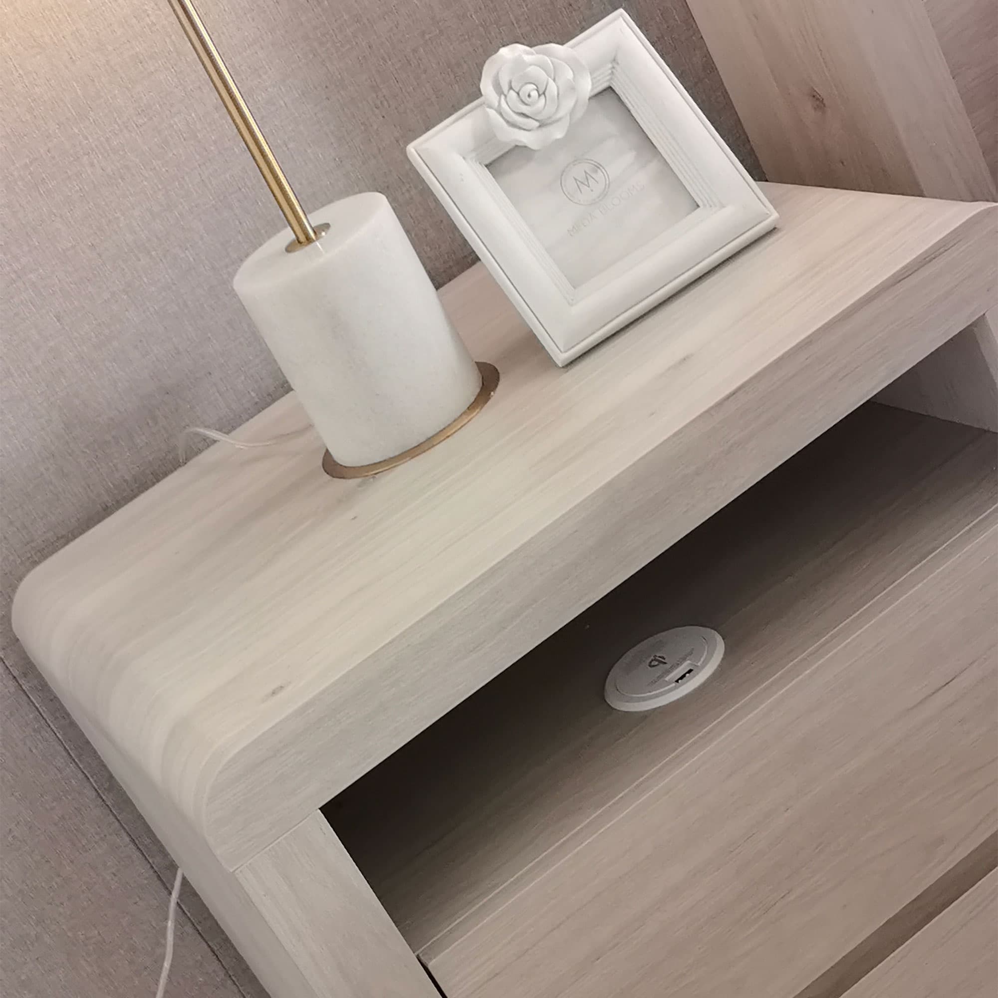 Detail image of the  Aria (Milan Oak) Bedside Table 2 Drawer W/Usb Charger from Forty Winks