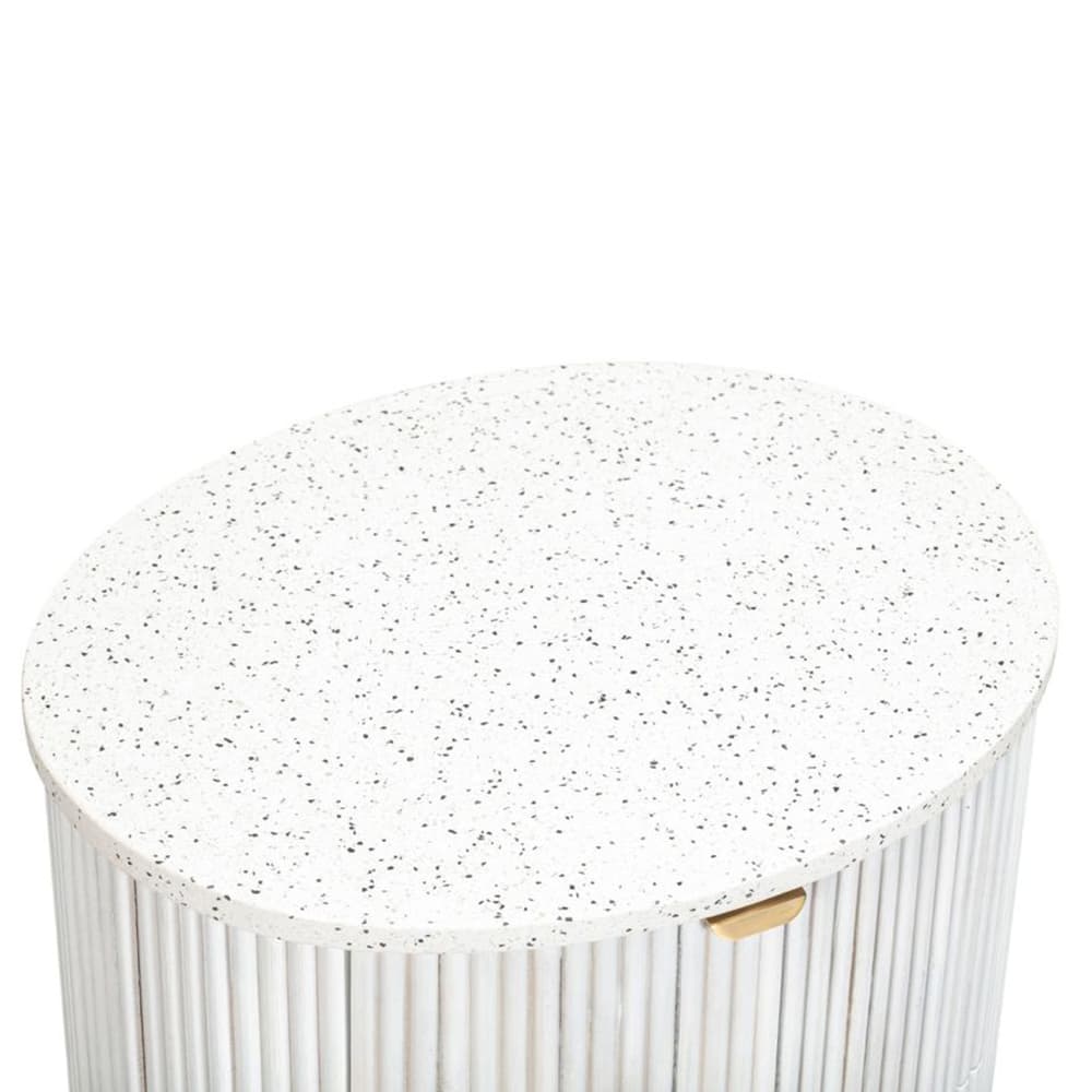 Lifestyle image of the  Razzo Bedside Table 2Drw Whitewash from Forty Winks