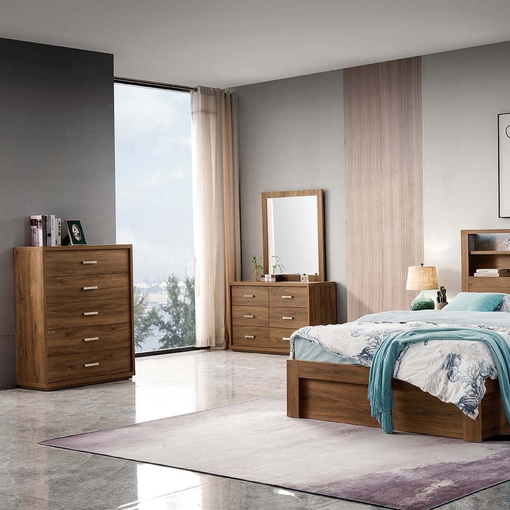 Lifestyle image of the  Bellevue Rustic Walnut Dresser W/Mirror from Forty Winks