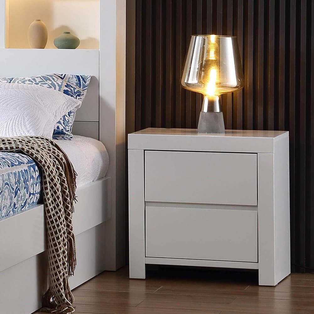 Lifestyle image of the  Lugano Ivory White Bedside 2 Drawer from Forty Winks