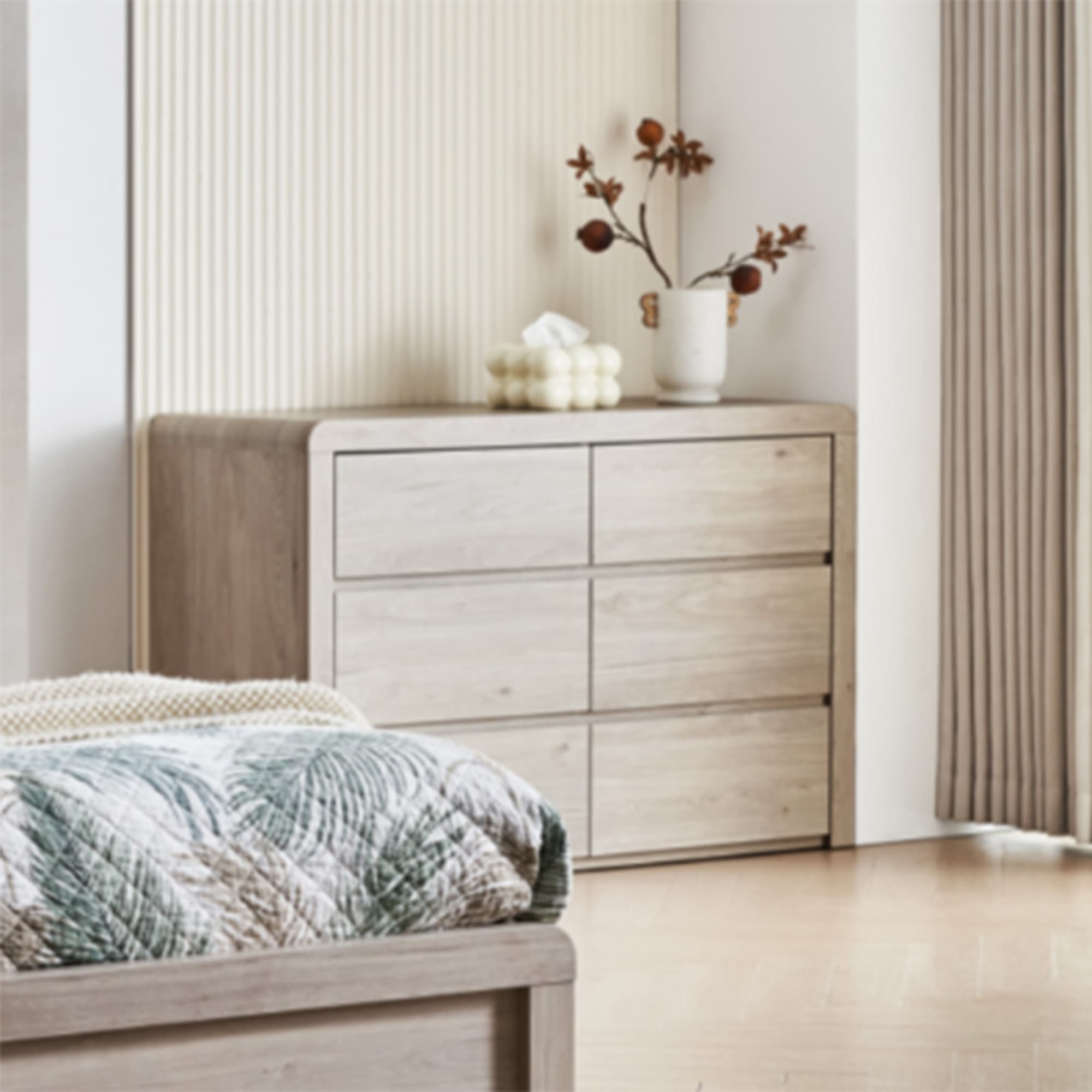 Lifestyle image of the  Aria (Milan Oak) Dresser Table 6 Drawer from Forty Winks
