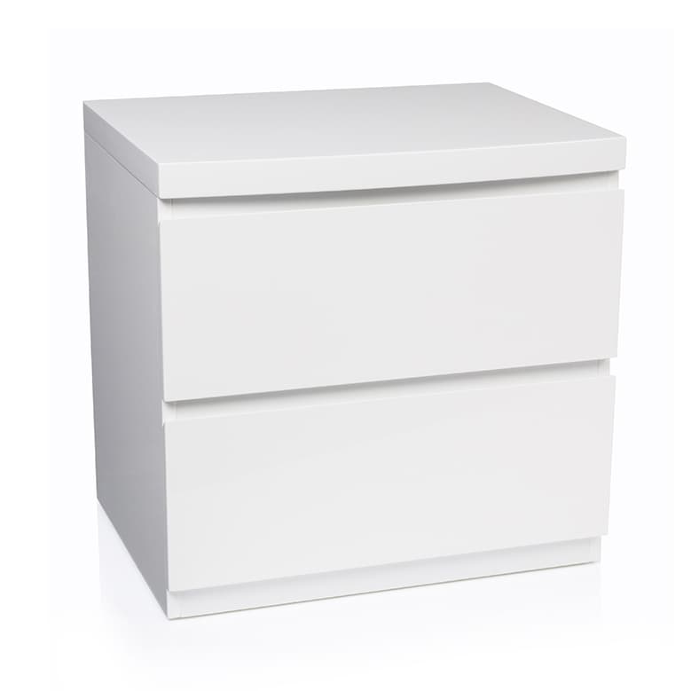Lifestyle image of the  Ellipse Gloss White Bedside Table 2 Drw from Forty Winks