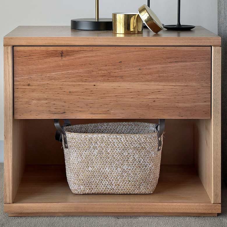 Lifestyle image of the  Lucca Bedside Table 1 Drawer (Light Ash) from Forty Winks