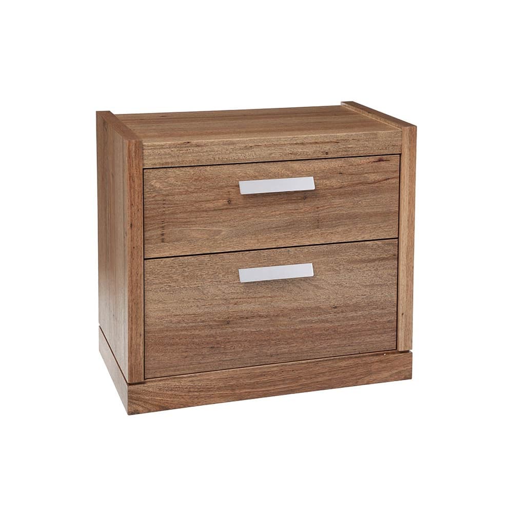 Lifestyle image of the  Bentley Bedside Table 2 Drawer  (Ghost Gum) from Forty Winks