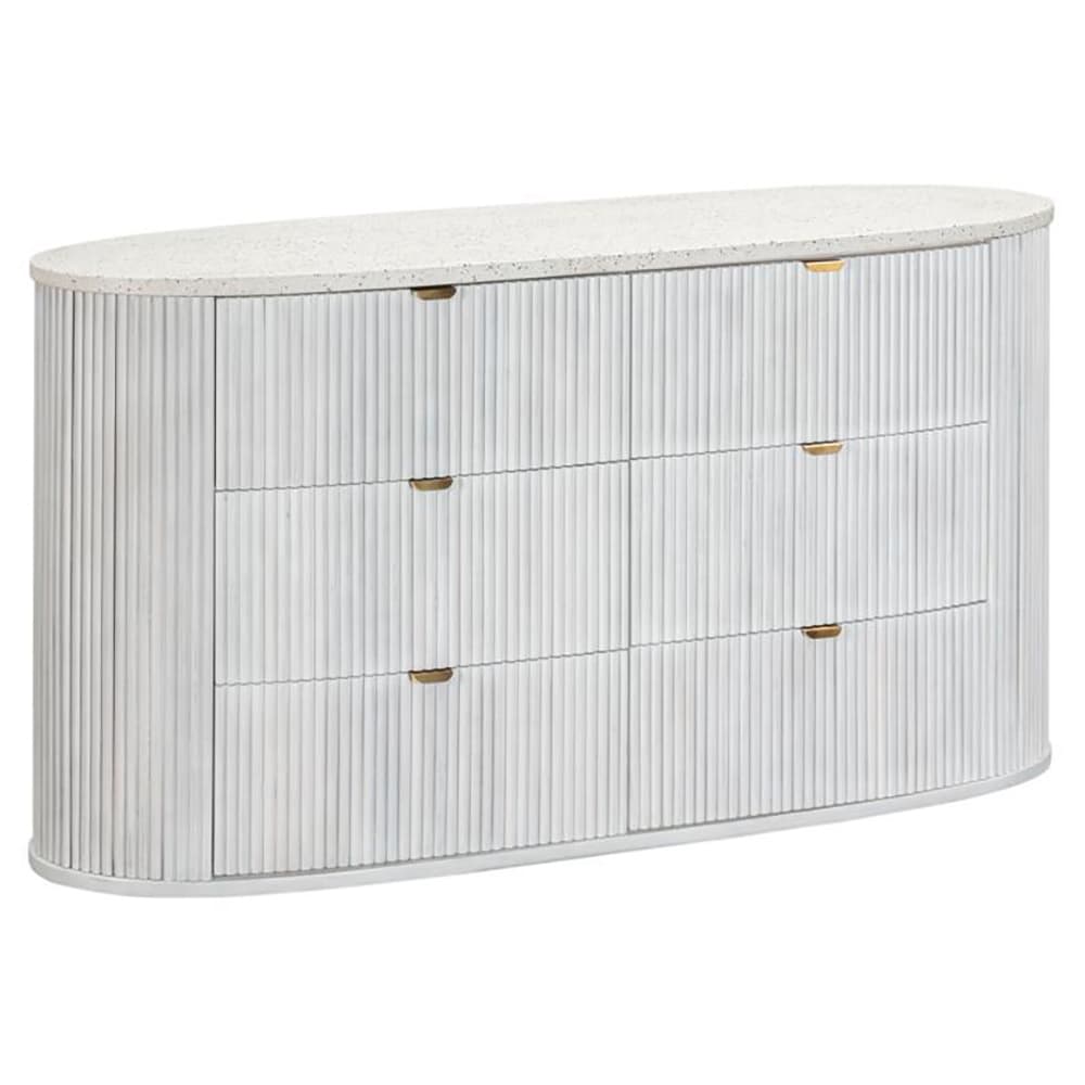 Lifestyle image of the  Razzo Dressing Table 6Drw Whitewash from Forty Winks