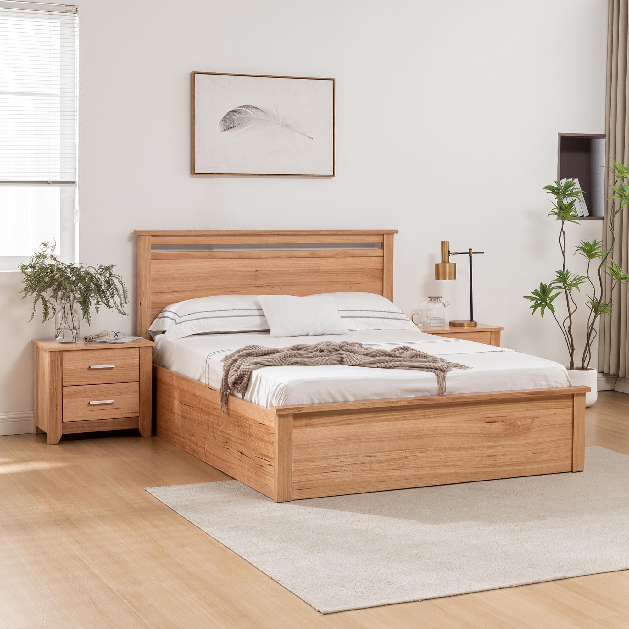 Lifestyle image of the Portland (Natural) Qb Bed W/Gas Lift from Forty Winks