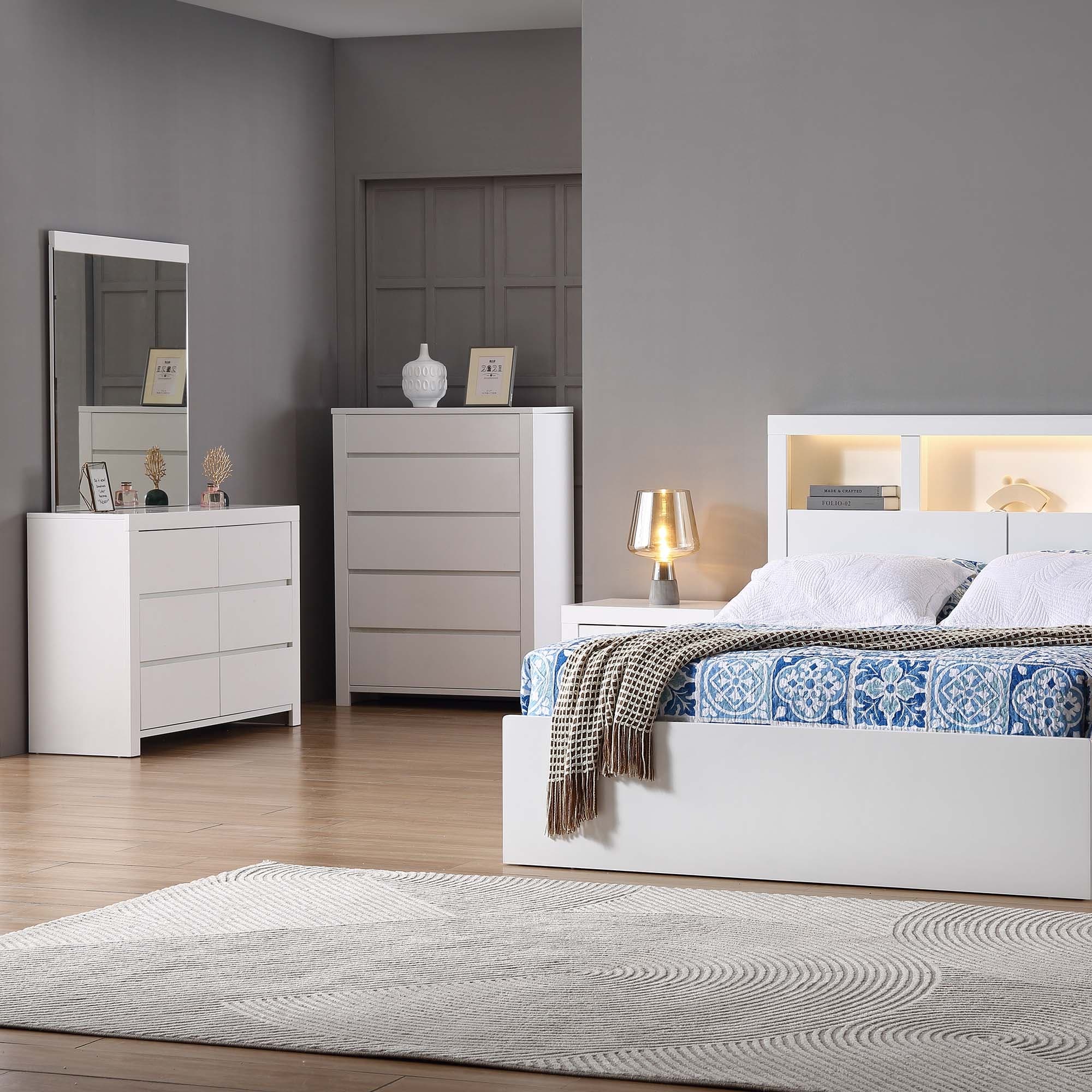 Lifestyle image of the  Lugano Ivory White Tallboy 5 Drawer from Forty Winks