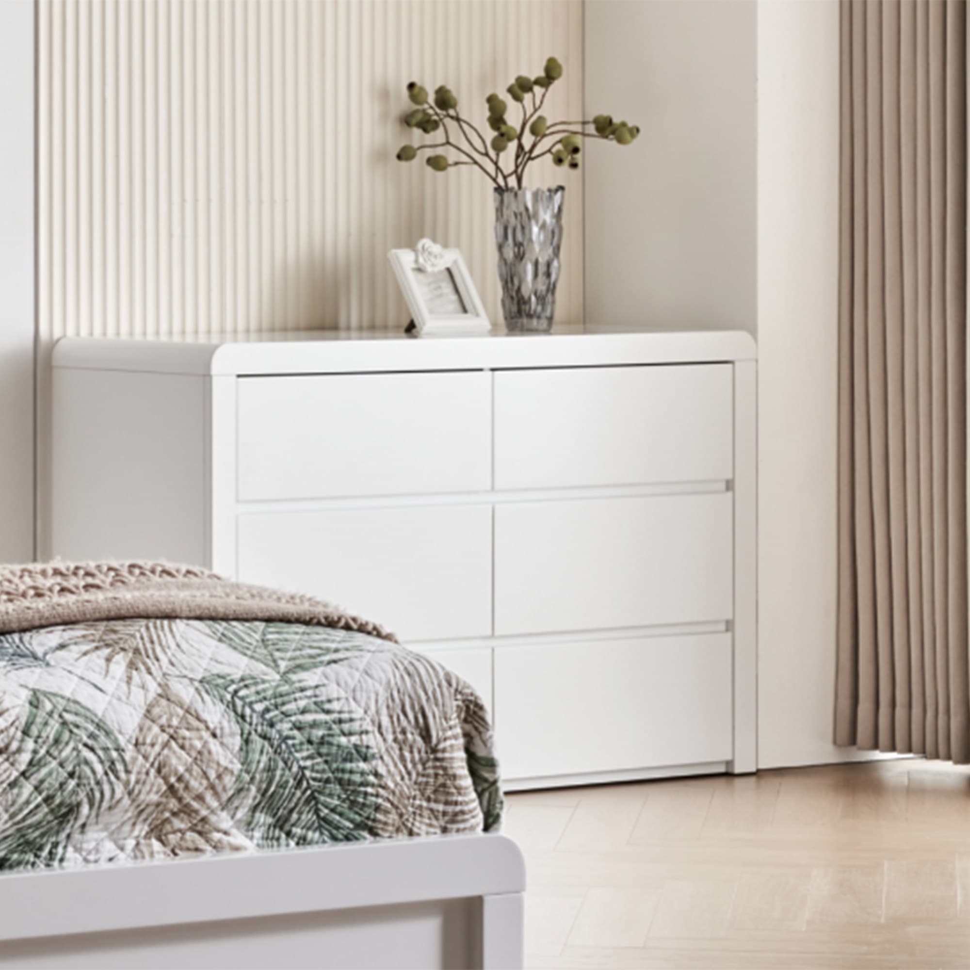 Lifestyle image of the  Aria (Ivory White) Dresser Table 6 Drawer from Forty Winks