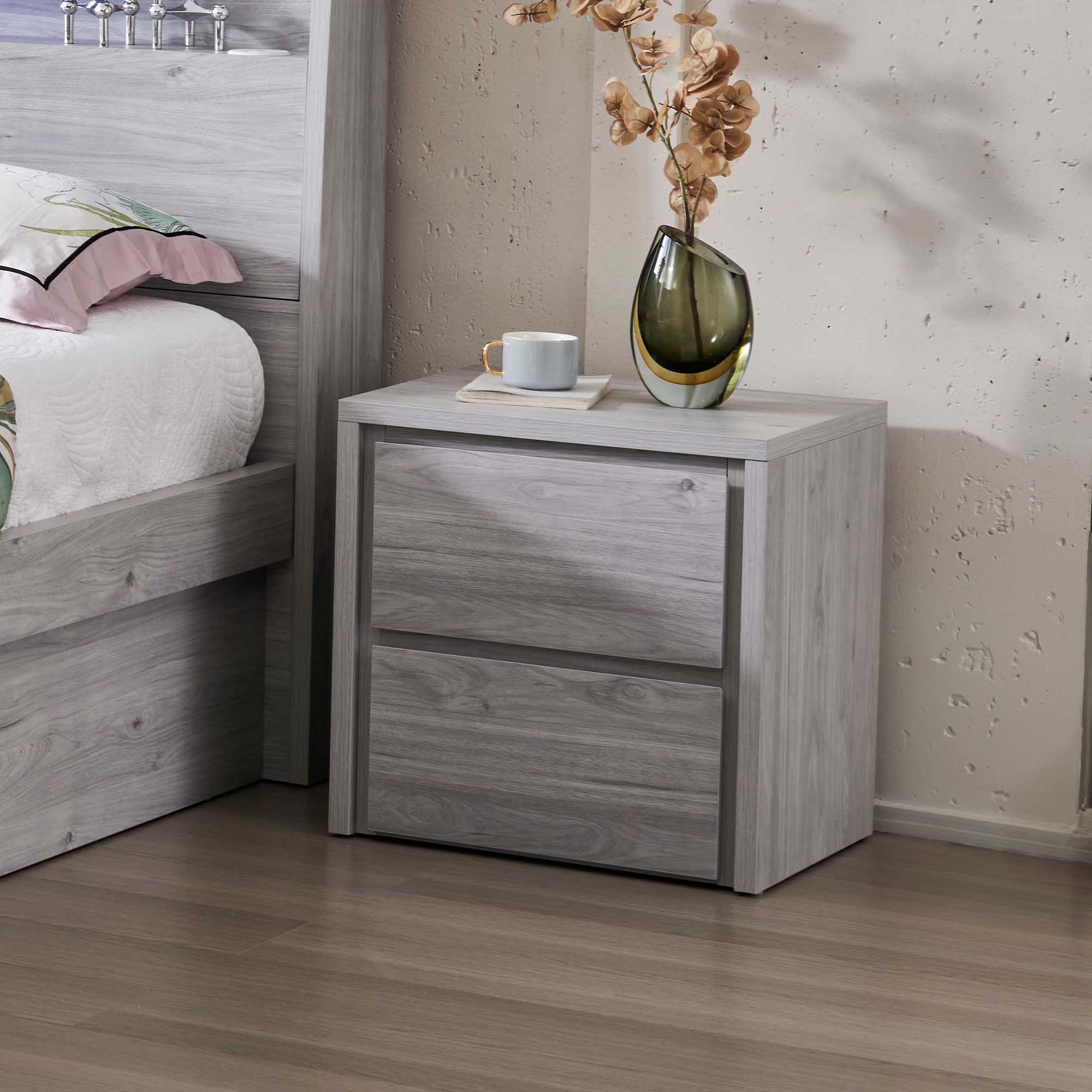 Lifestyle image of the  Nova Stone Oak Bedside 2 Drawer from Forty Winks