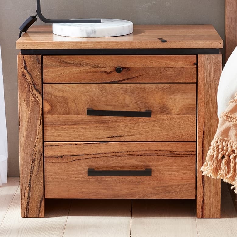 Lifestyle image of the  Maya Bedside Table 2 Drw from Forty Winks