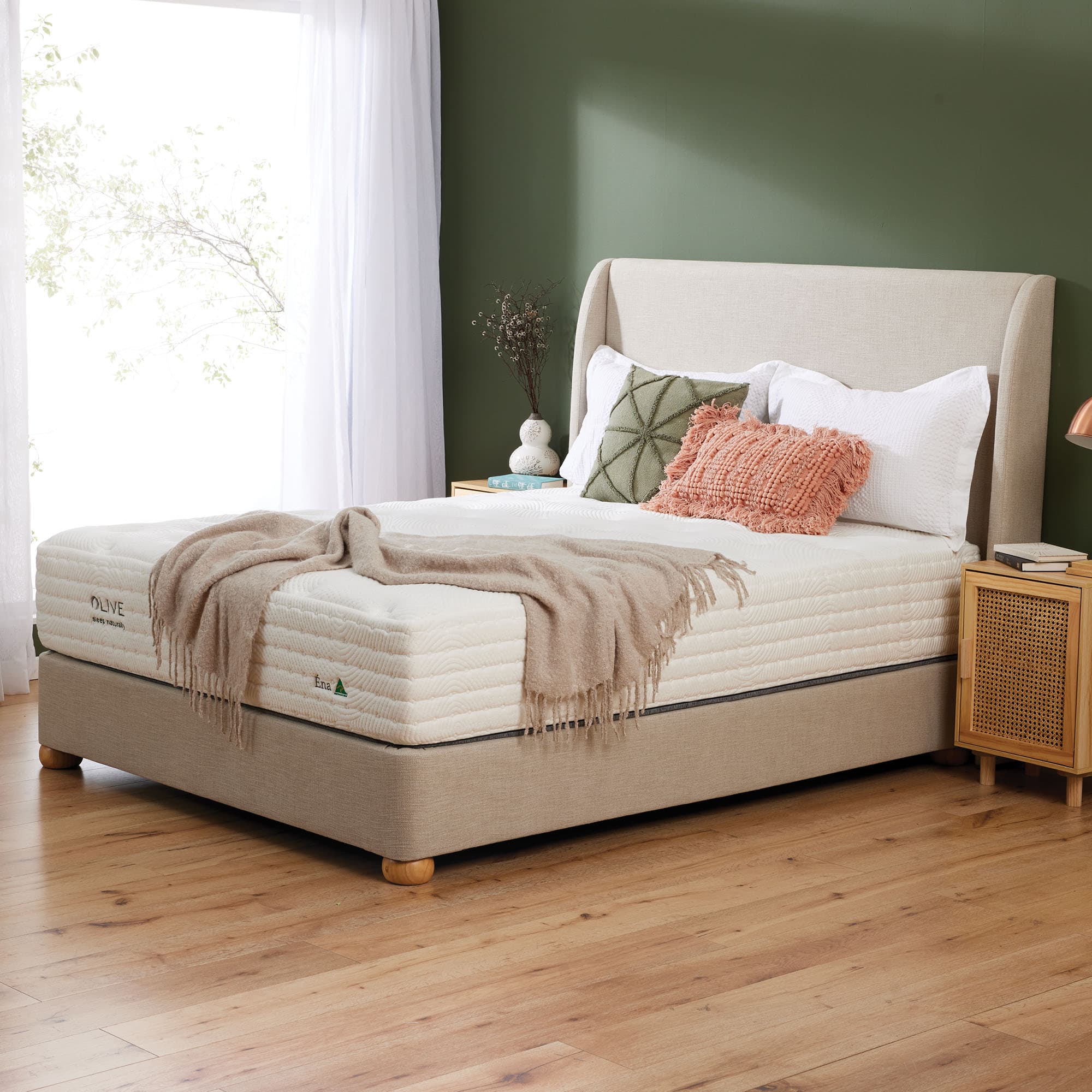 Lifestyle image of the  Olive Ena Qb Mattress from Forty Winks