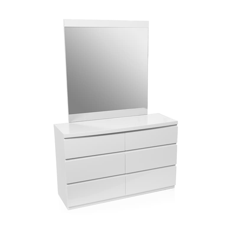 Lifestyle image of the  Ellipse Gloss White Dresser 6 Drw & Mirror from Forty Winks