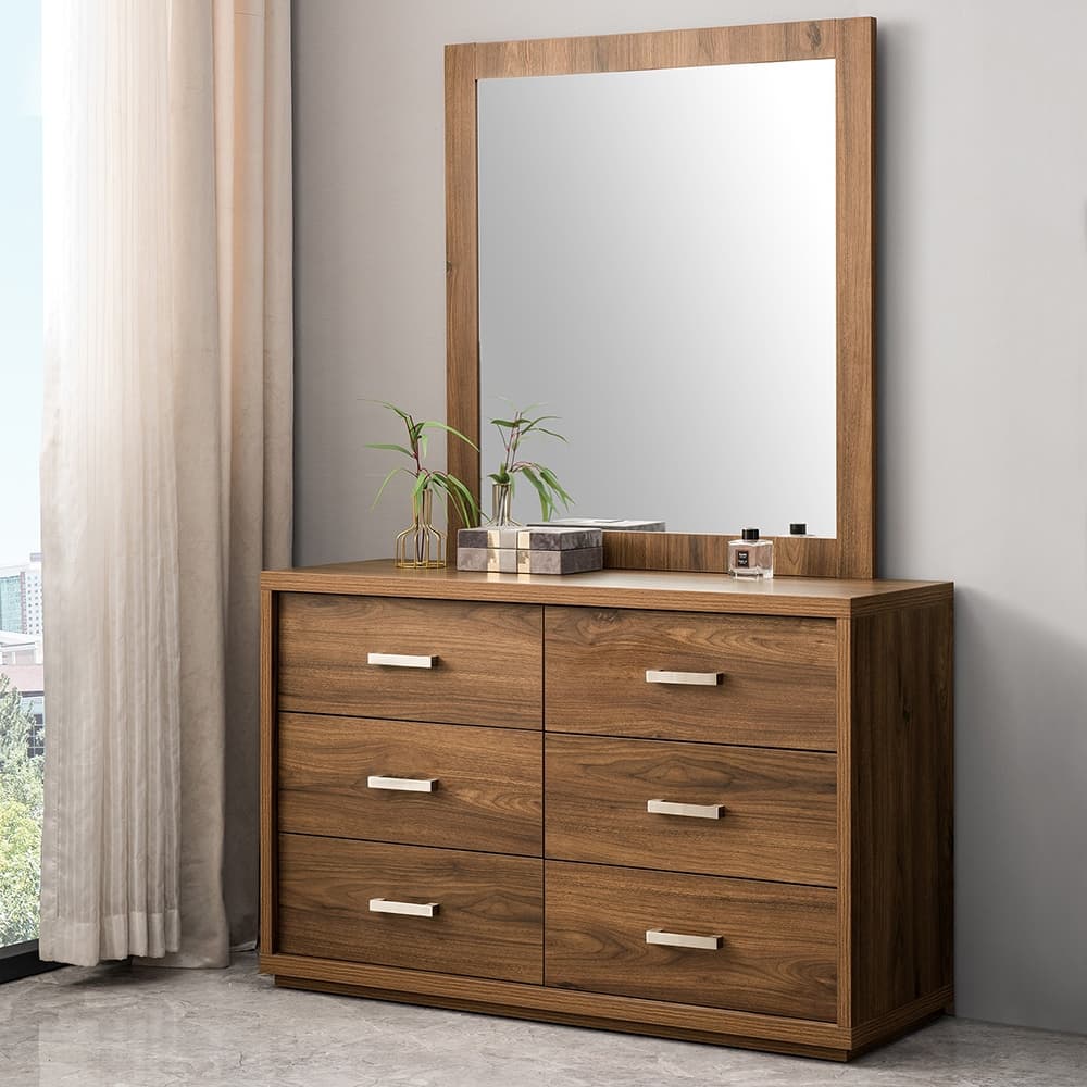 Lifestyle image of the Bellevue Rustic Walnut Dresser W/Mirror from Forty Winks