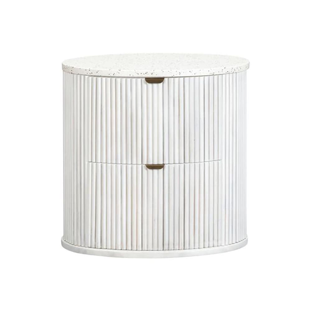 3D image of the Razzo Bedside Table 2Drw Whitewash from Forty Winks