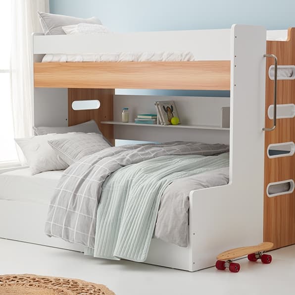 Lifestyle image of the Venus Sb/Db Bunk W/ Gas Lift (Oak & White) from Forty Winks