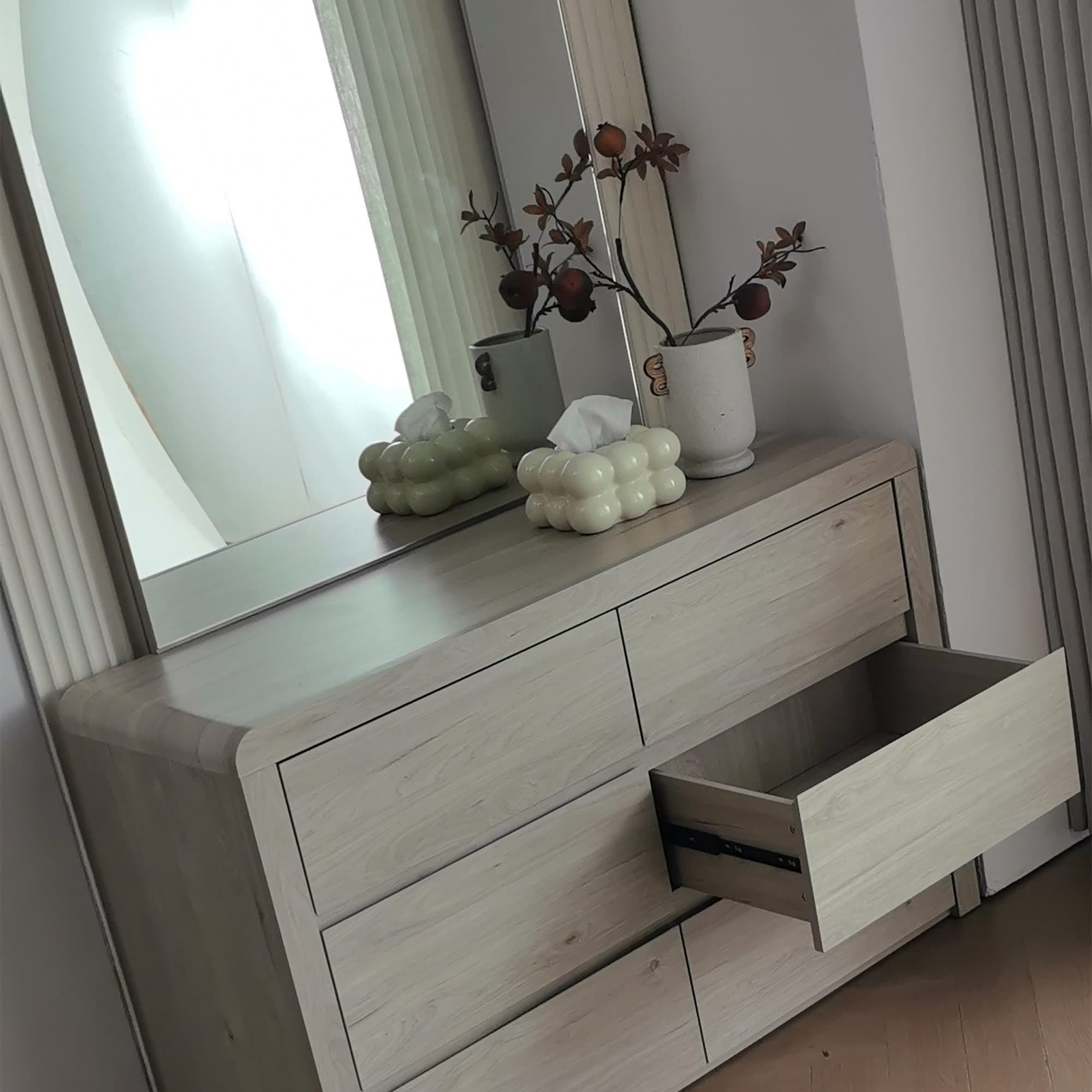 Lifestyle image of the Aria (Milan Oak) Dresser Table 6 Drawer from Forty Winks