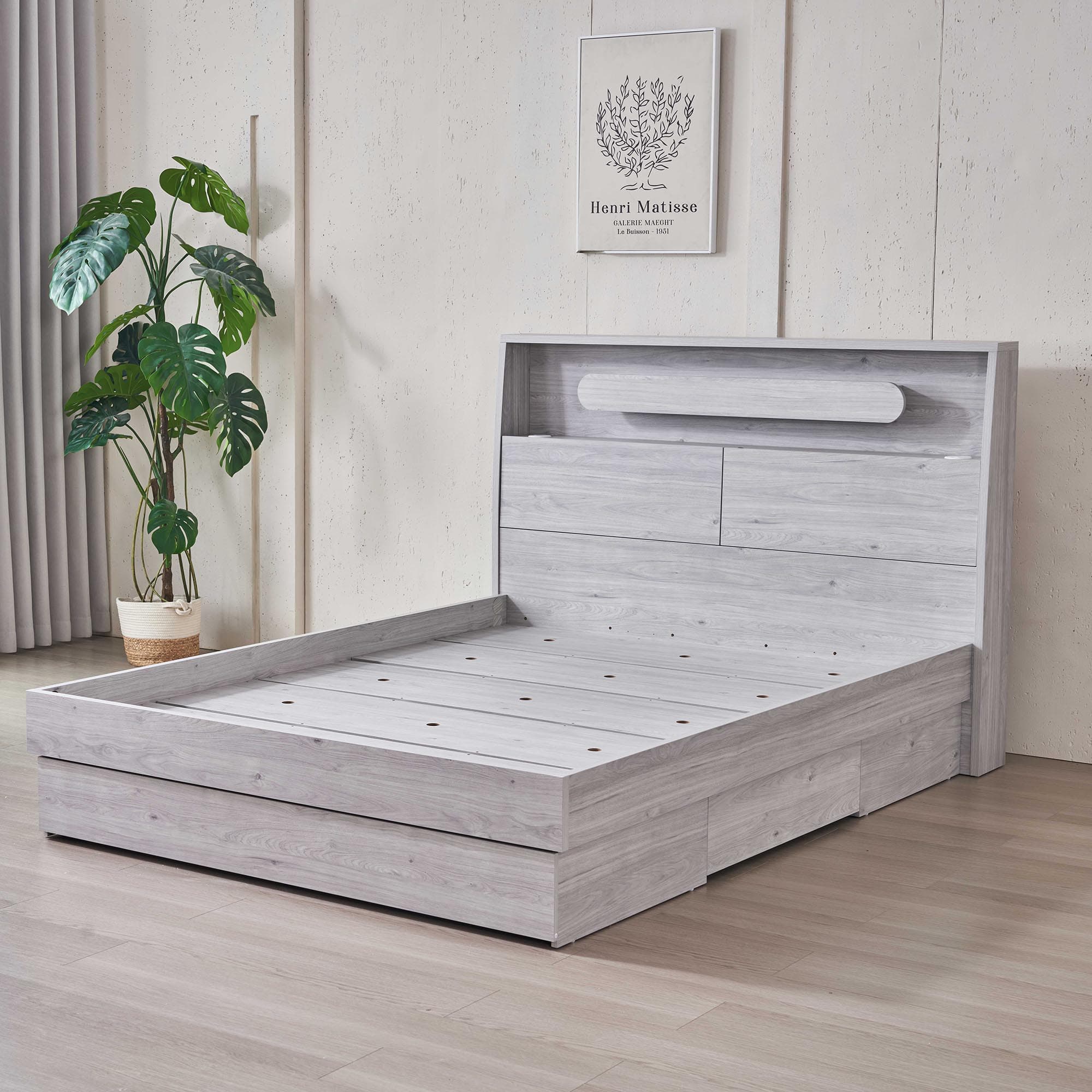 Lifestyle image of the  Nova Stone Oak Qb Bed W/3 Drawers from Forty Winks