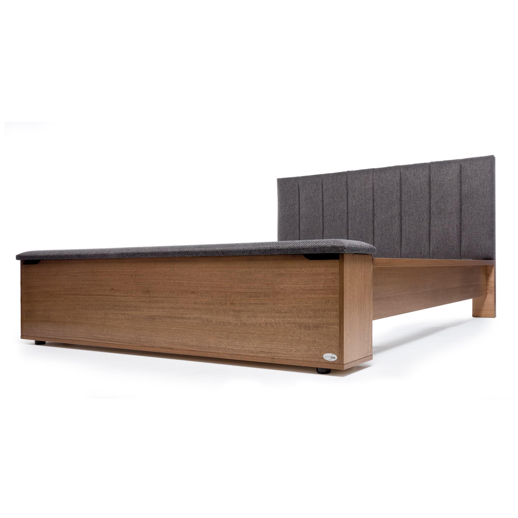 Lifestyle image of the  Lincoln Qb Bed W/Upholstered Head, Storage Foot Box (Latte, Warwick Checkmate Slate) from Forty Winks