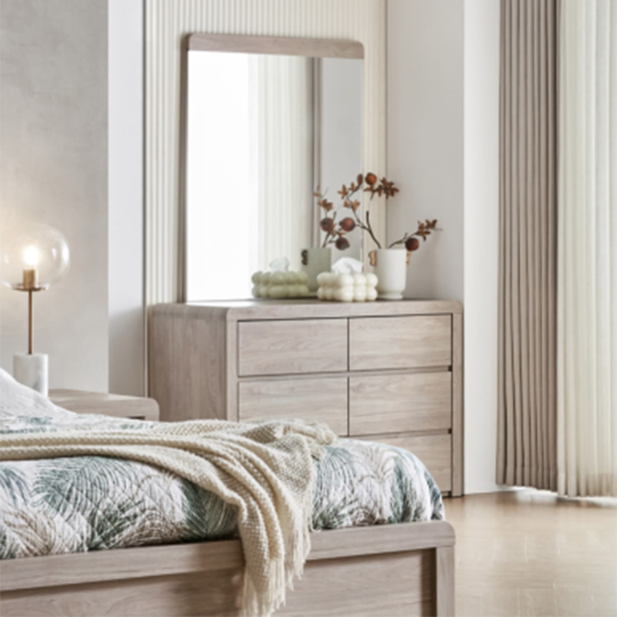 Lifestyle image of the  Aria (Milan Oak) Dresser Table 6 Drawer from Forty Winks