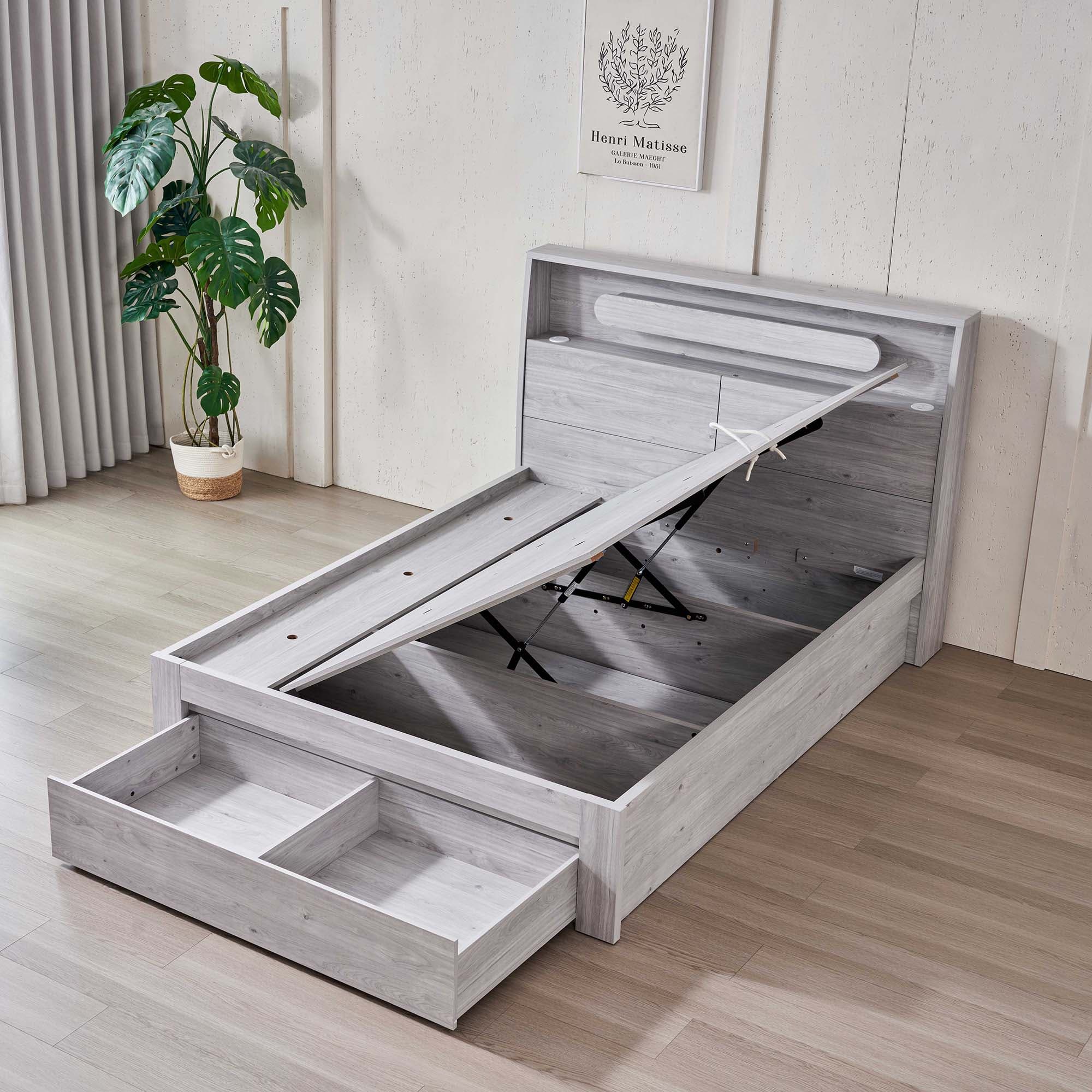 3D image of the Nova Stone Oak Qb Bed W/Side Board Lift & End Drawer from Forty Winks