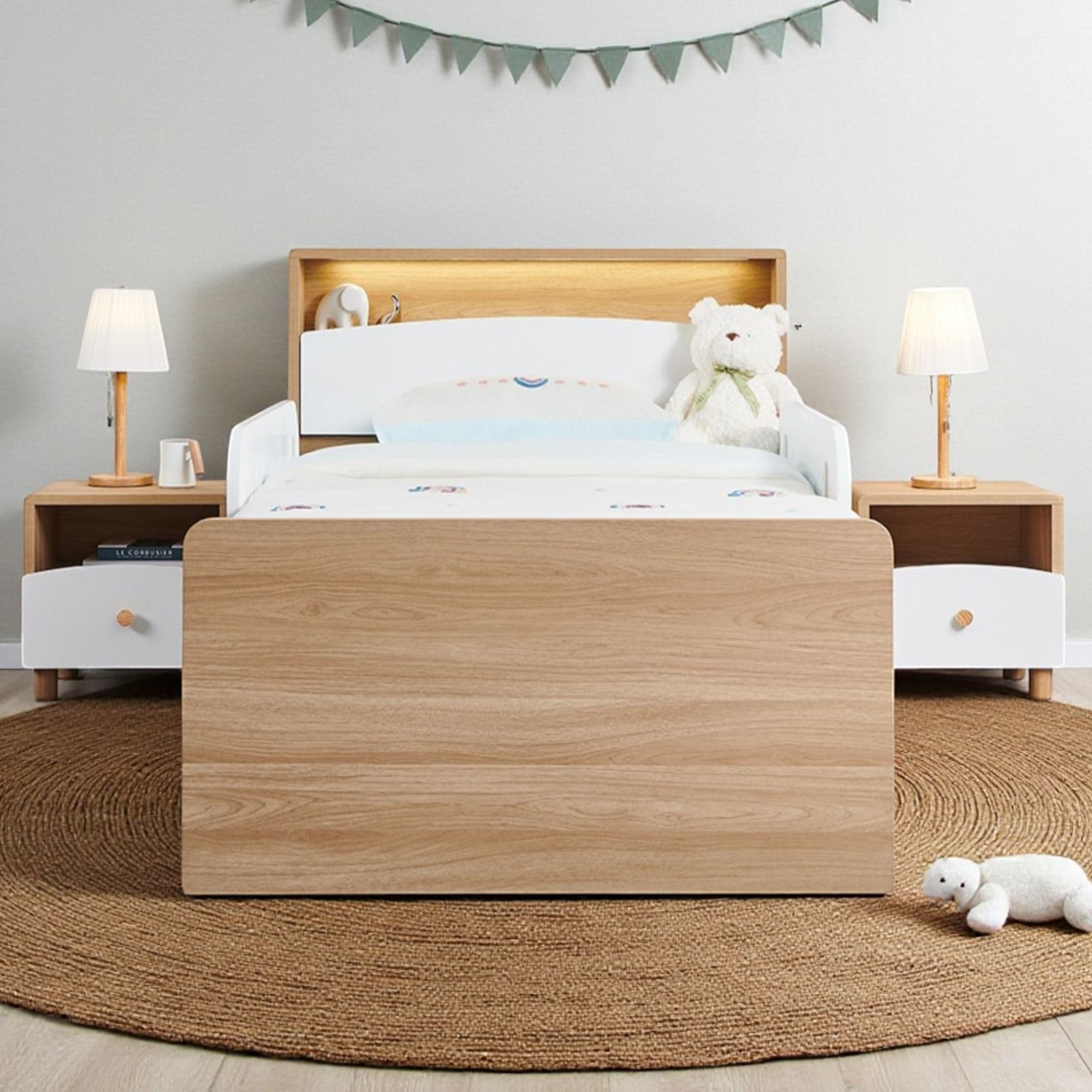Lifestyle image of the  Luna Ksb Bed W/Single Trundle & Guard Rails from Forty Winks