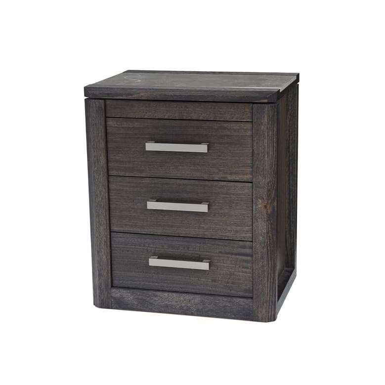 Lifestyle image of the Maitland High Profile Bedside Table Narrow 3 Drawer, 1 Tray W/Tile In Top (Charcoal) from Forty Winks