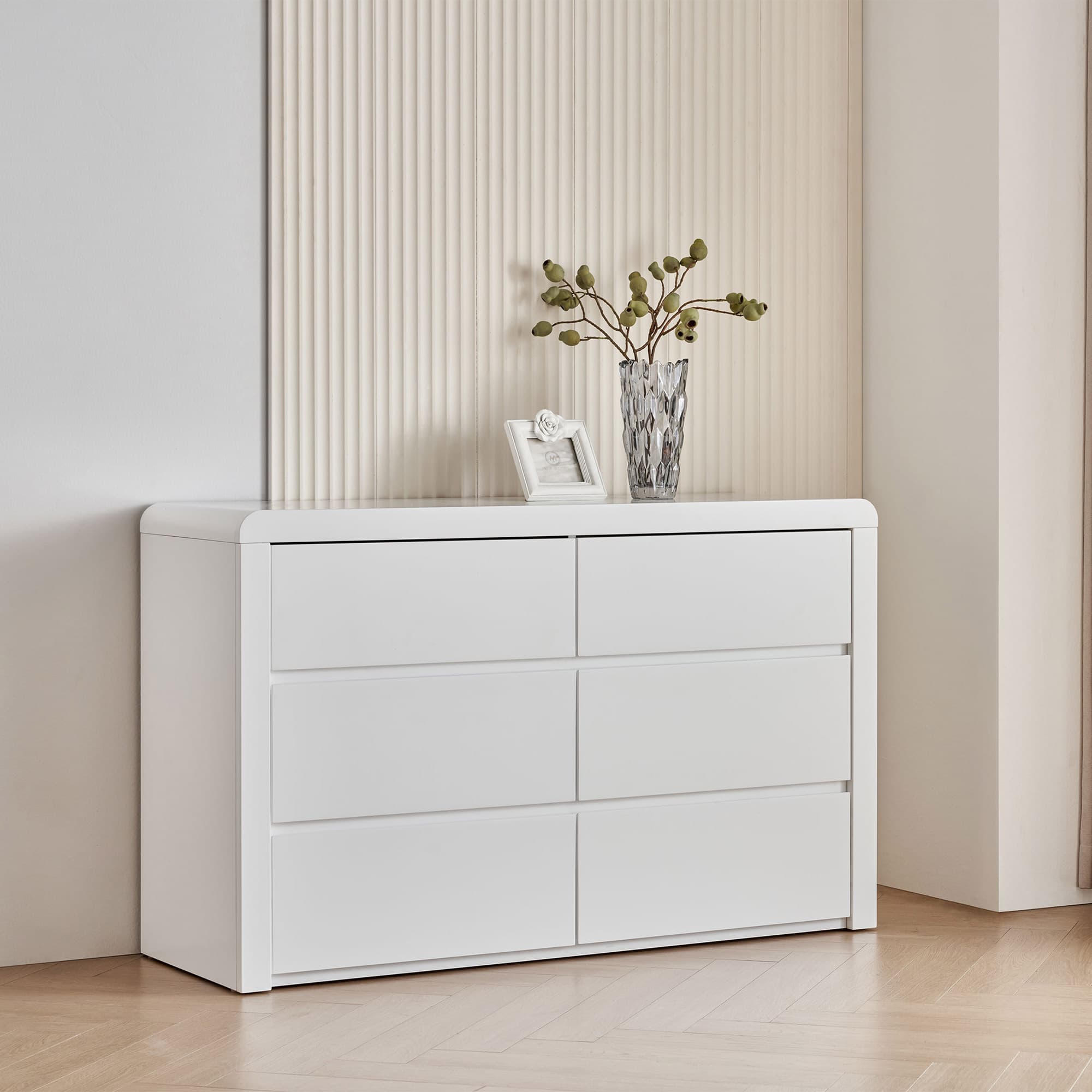 Lifestyle image of the  Aria (Ivory White) Dresser Table 6 Drawer from Forty Winks