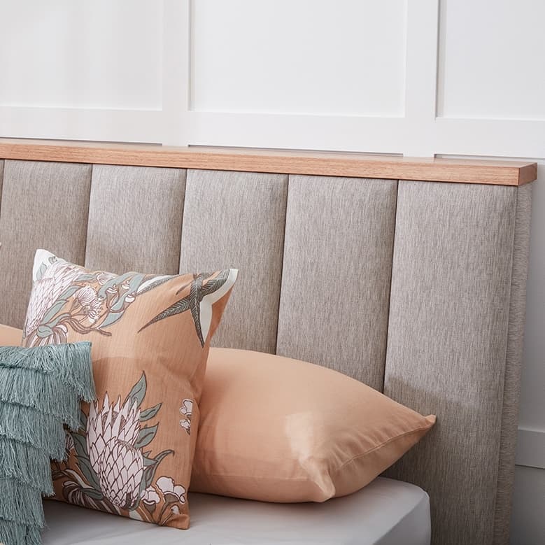 Lifestyle image of the  Alexa Qb Bed W/Upholstered Head (Native, Blaze Stone) from Forty Winks