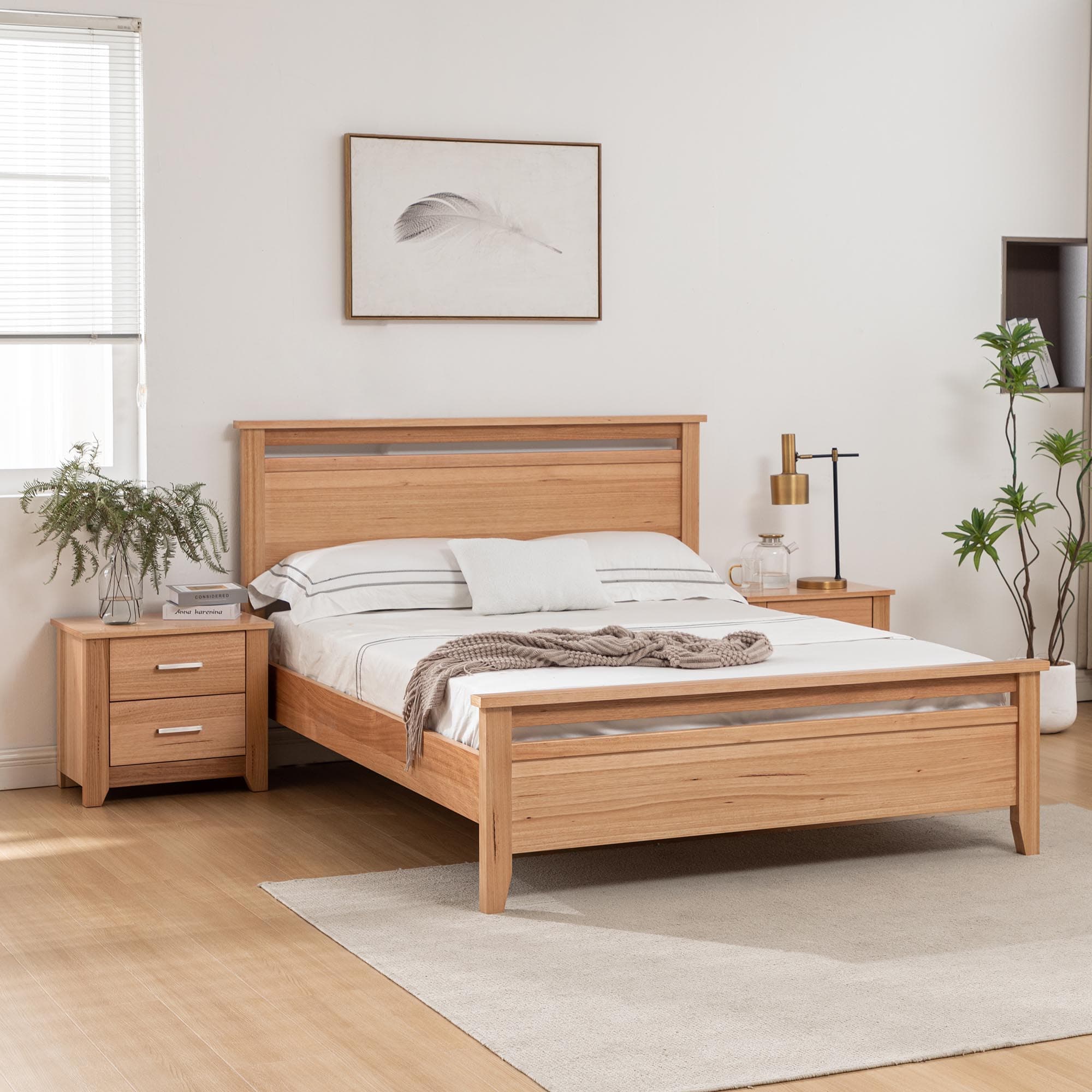 Lifestyle image of the  Portland (Natural) Bedside Table 2 Drw from Forty Winks