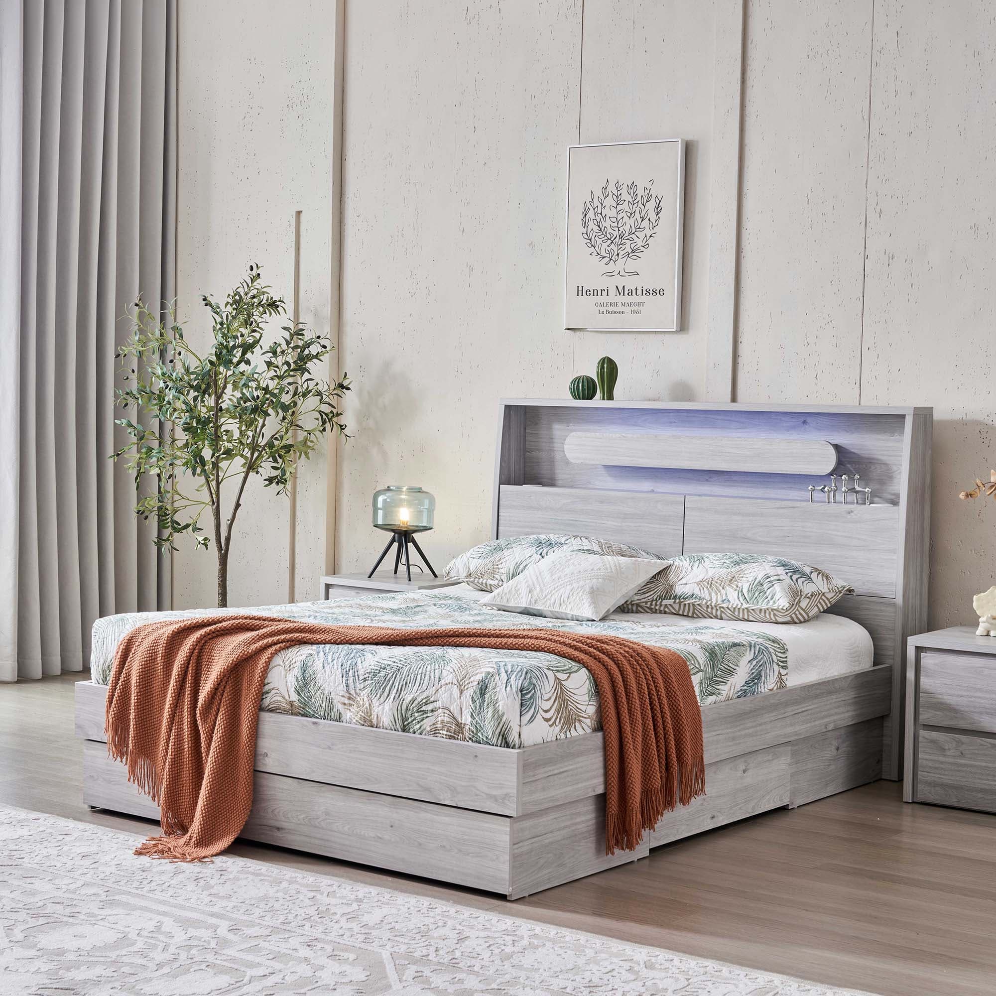 Lifestyle image of the  Nova Stone Oak Qb Bed W/3 Drawers from Forty Winks