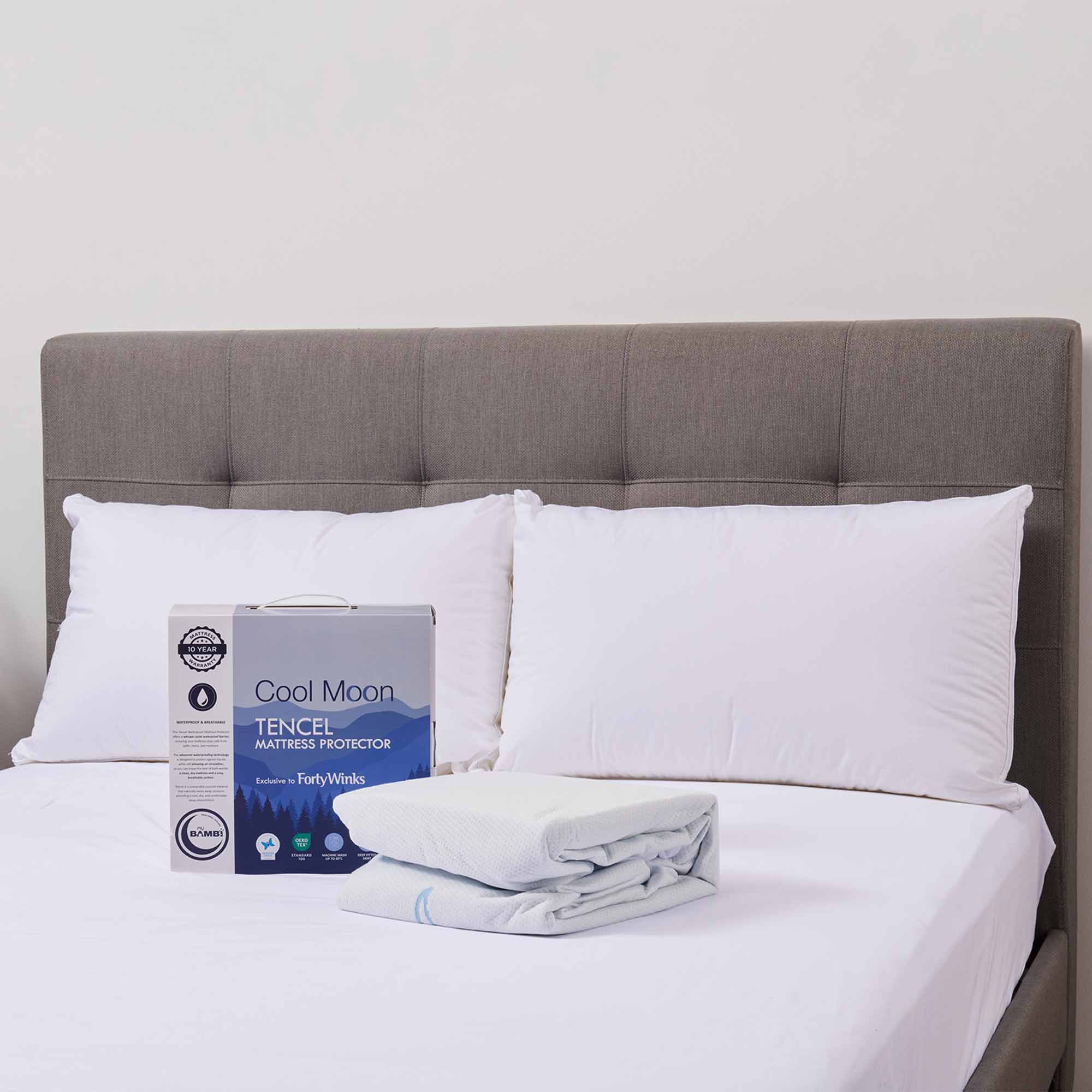 Lifestyle image of the  Cool Moon Tencel Mattress Protector Qb from Forty Winks