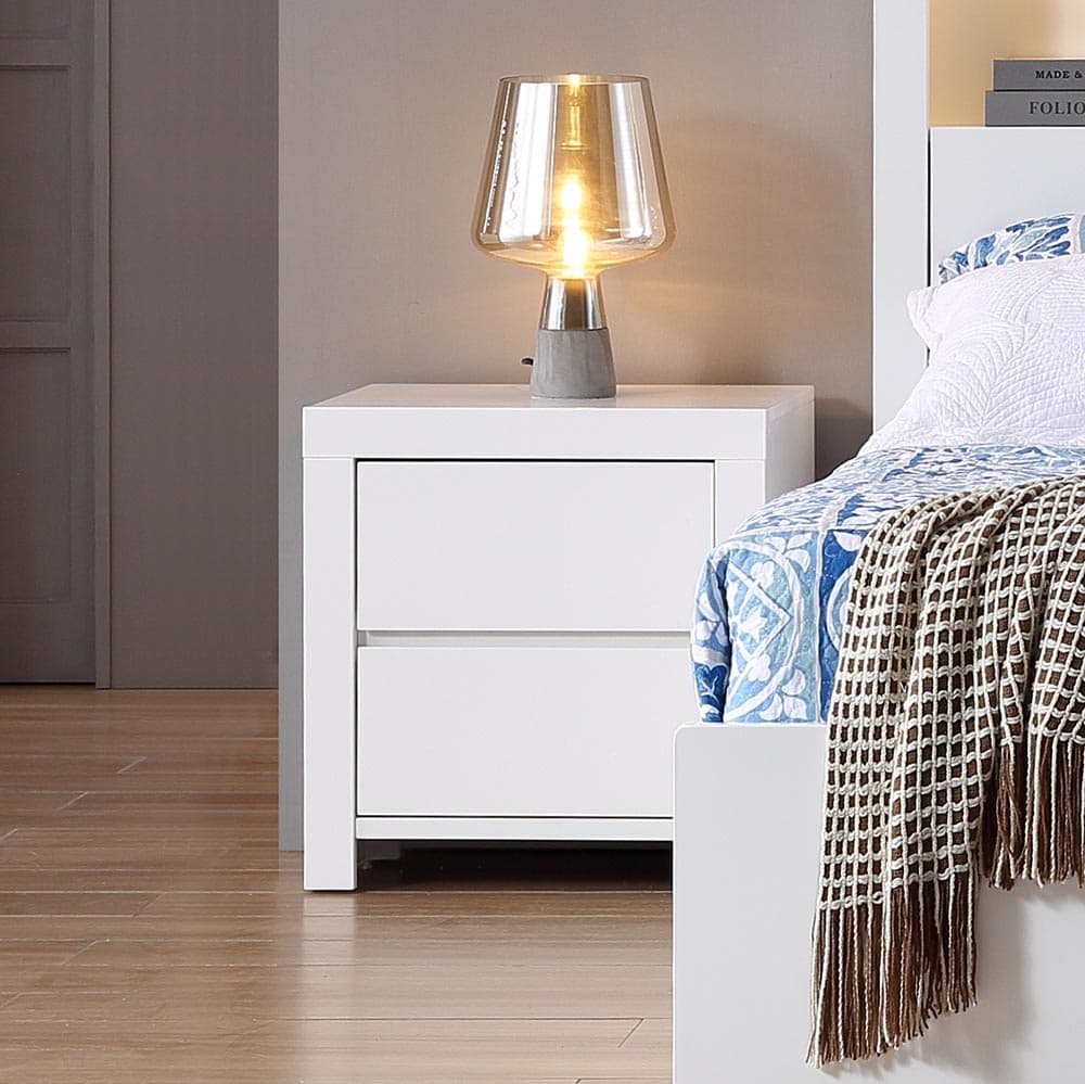 3D image of the Lugano Ivory White Bedside 2 Drawer from Forty Winks