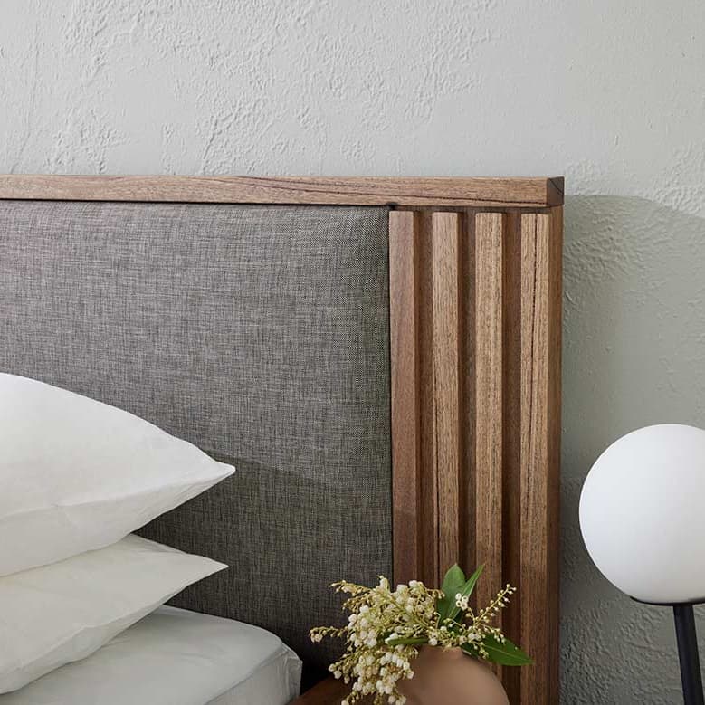 Lifestyle image of the  Bentley Qb Bed W/Blanket Box & East-West Drawer Base (Ghost Gum, Blaze Pepper) from Forty Winks