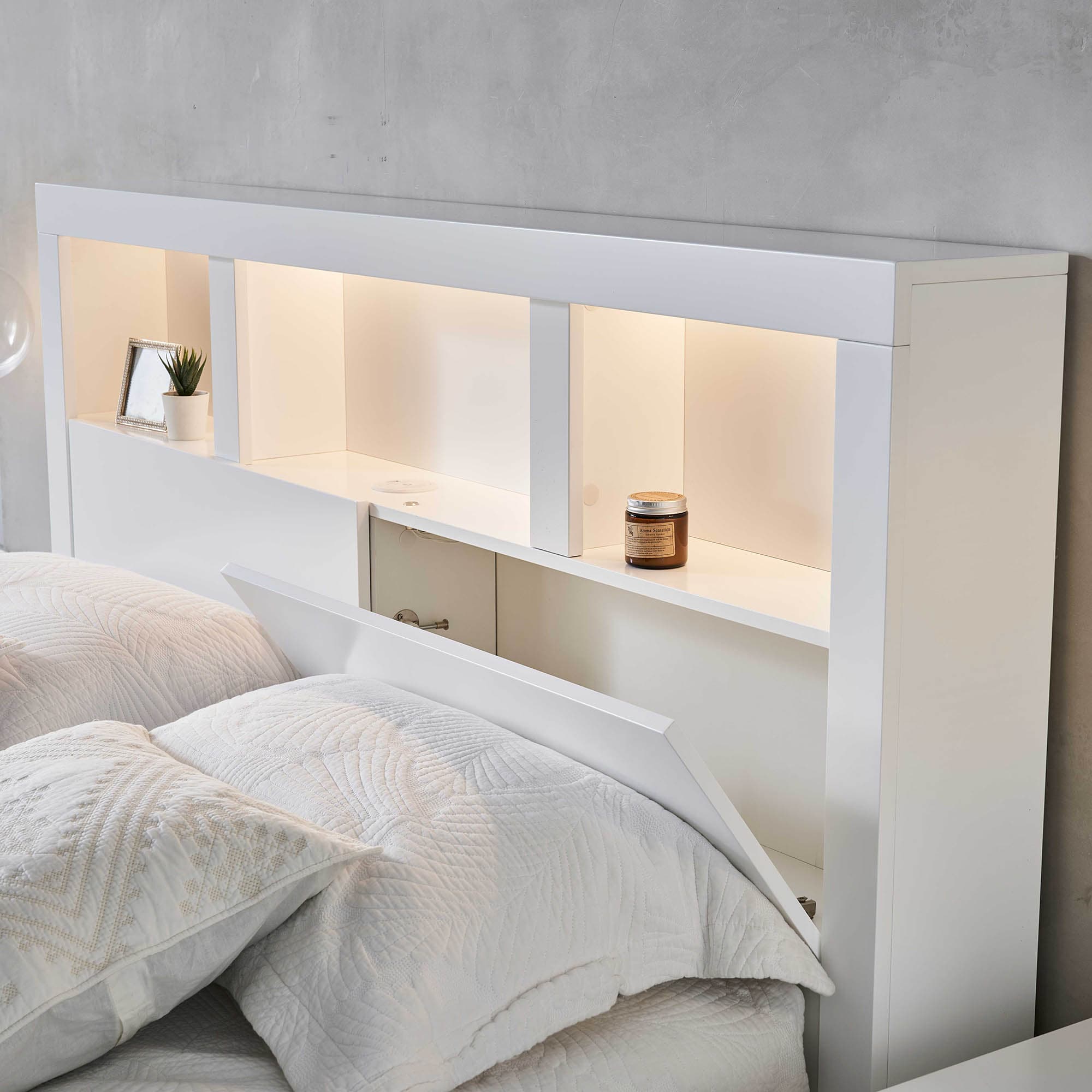 Lifestyle image of the  Lugano Ivory White Qb Bed W/3 Drawers from Forty Winks