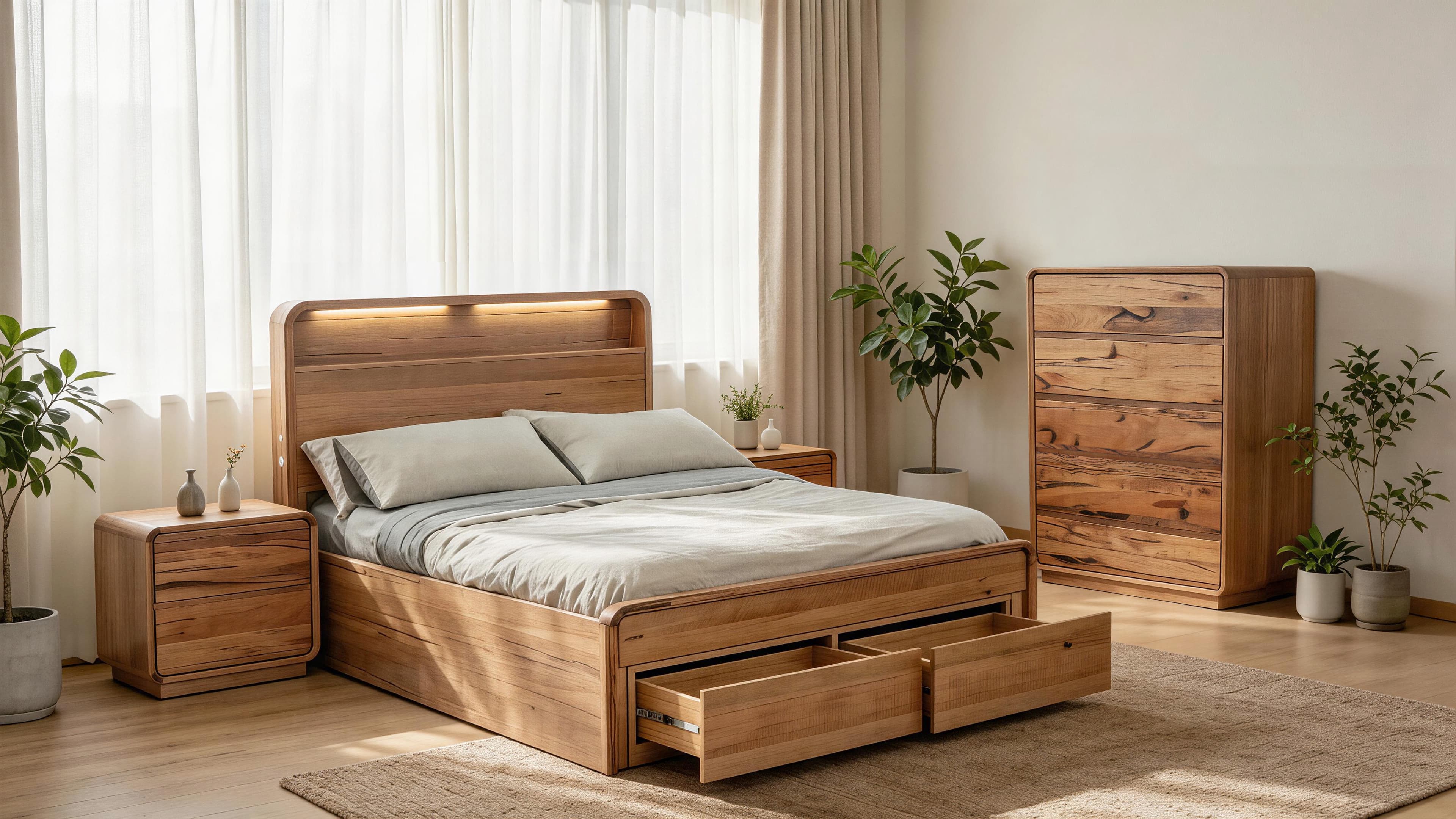 Lifestyle image of the  Macquarie Qb Bed W/Gas Lift & Drawers from Forty Winks