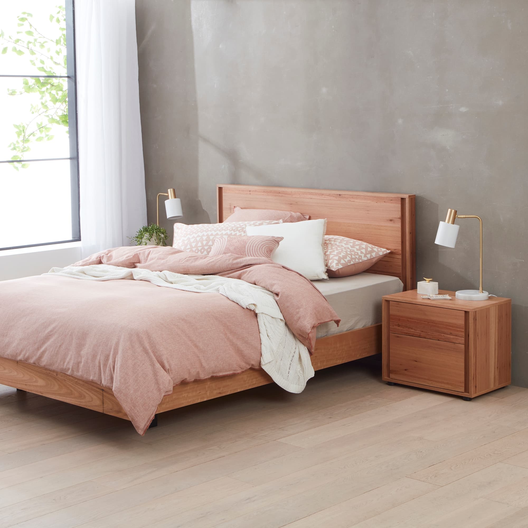 Lifestyle image of the  Gap X Bedside Table Large 2 Drawer (Native) from Forty Winks