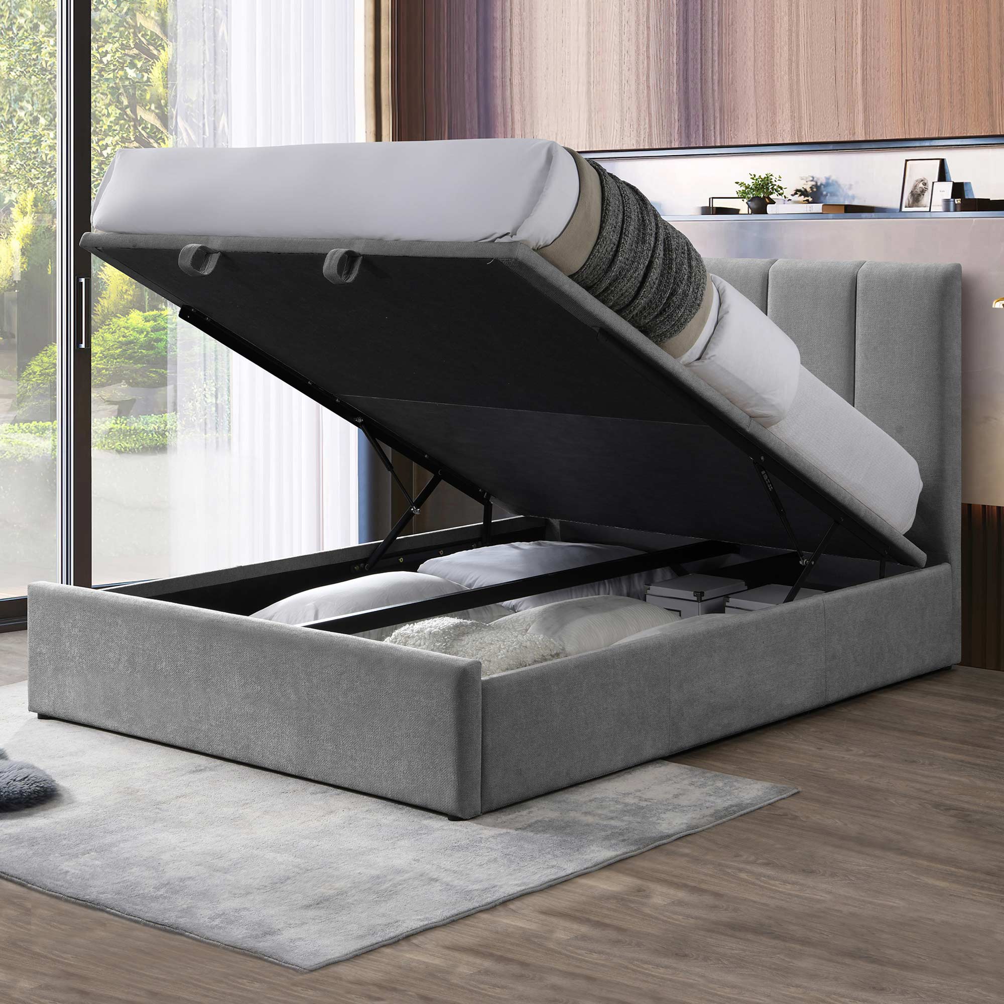 Lifestyle image of the  Harlow Qb Bed W/Gas Lift (Dark Grey) from Forty Winks