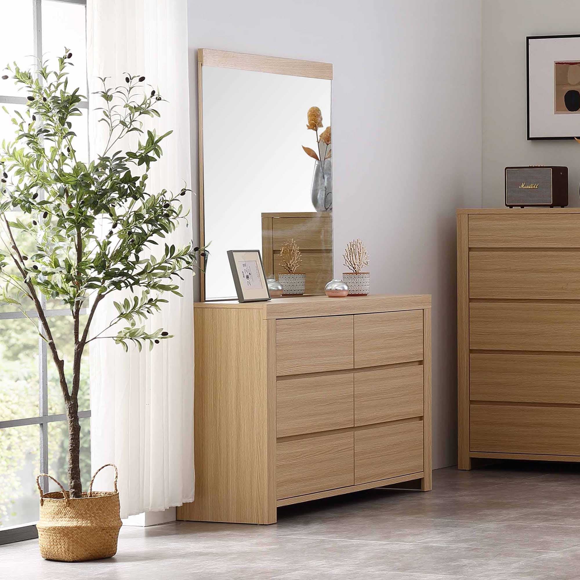 Lifestyle image of the  Lugano Alpine Oak Dresser 6 Drawer W/Mirror from Forty Winks