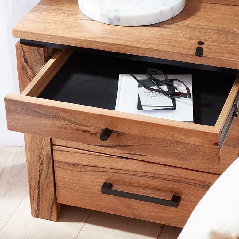 Lifestyle image of the  Maya Bedside Table 2 Drw from Forty Winks