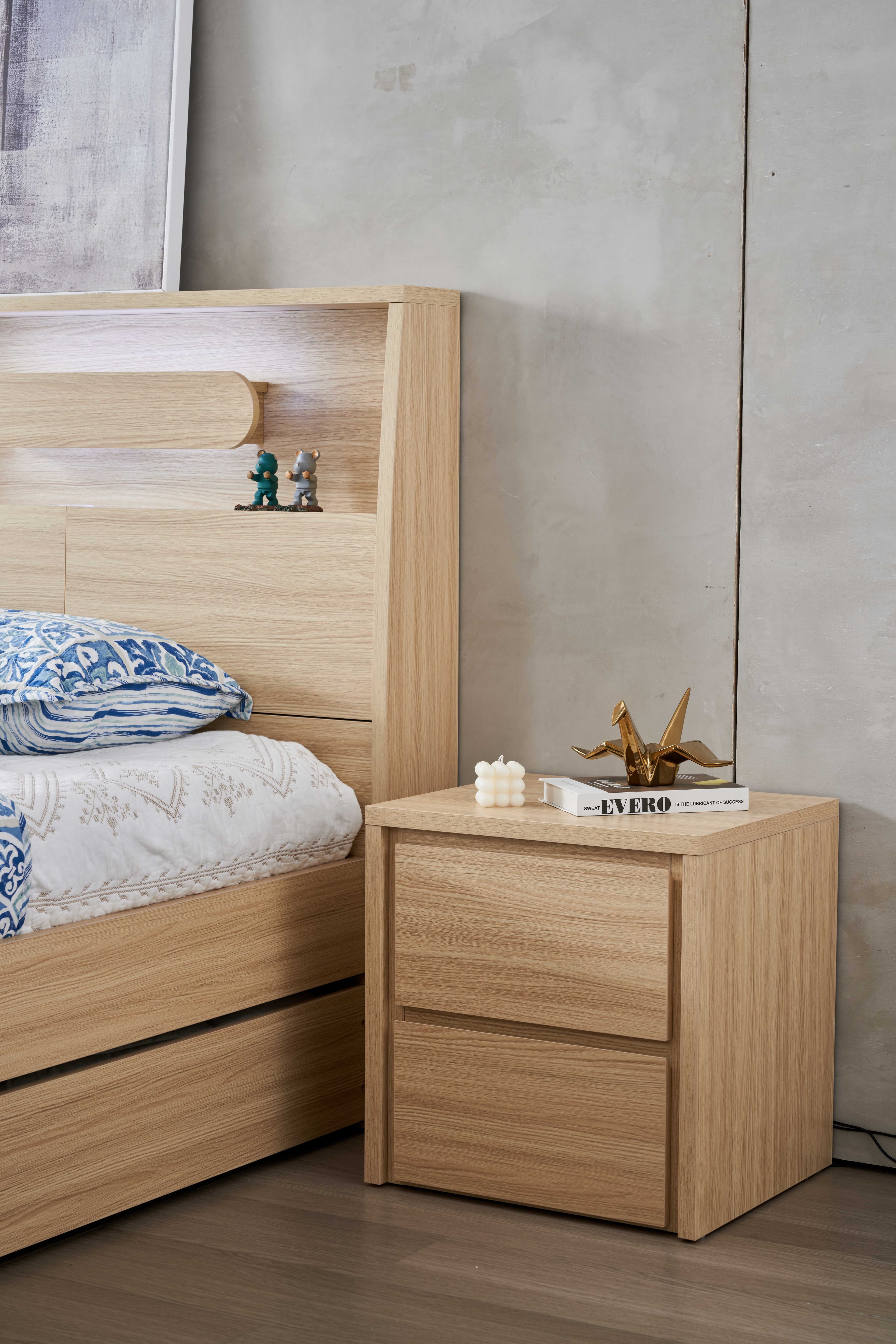 Lifestyle image of the  Nova Alpine Oak Bedside 2 Drawer from Forty Winks