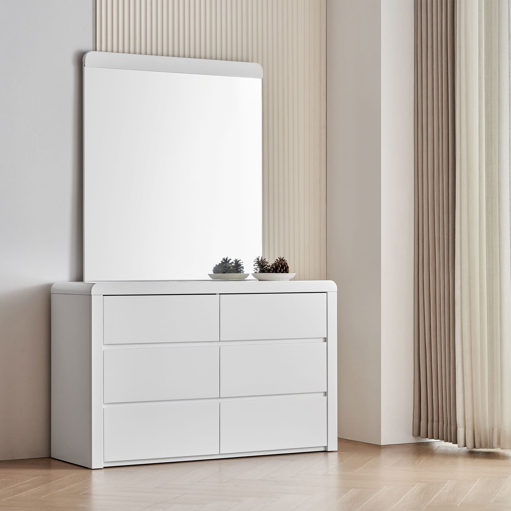 Lifestyle image of the  Aria (Ivory White) Dresser Table 6 Drawer from Forty Winks