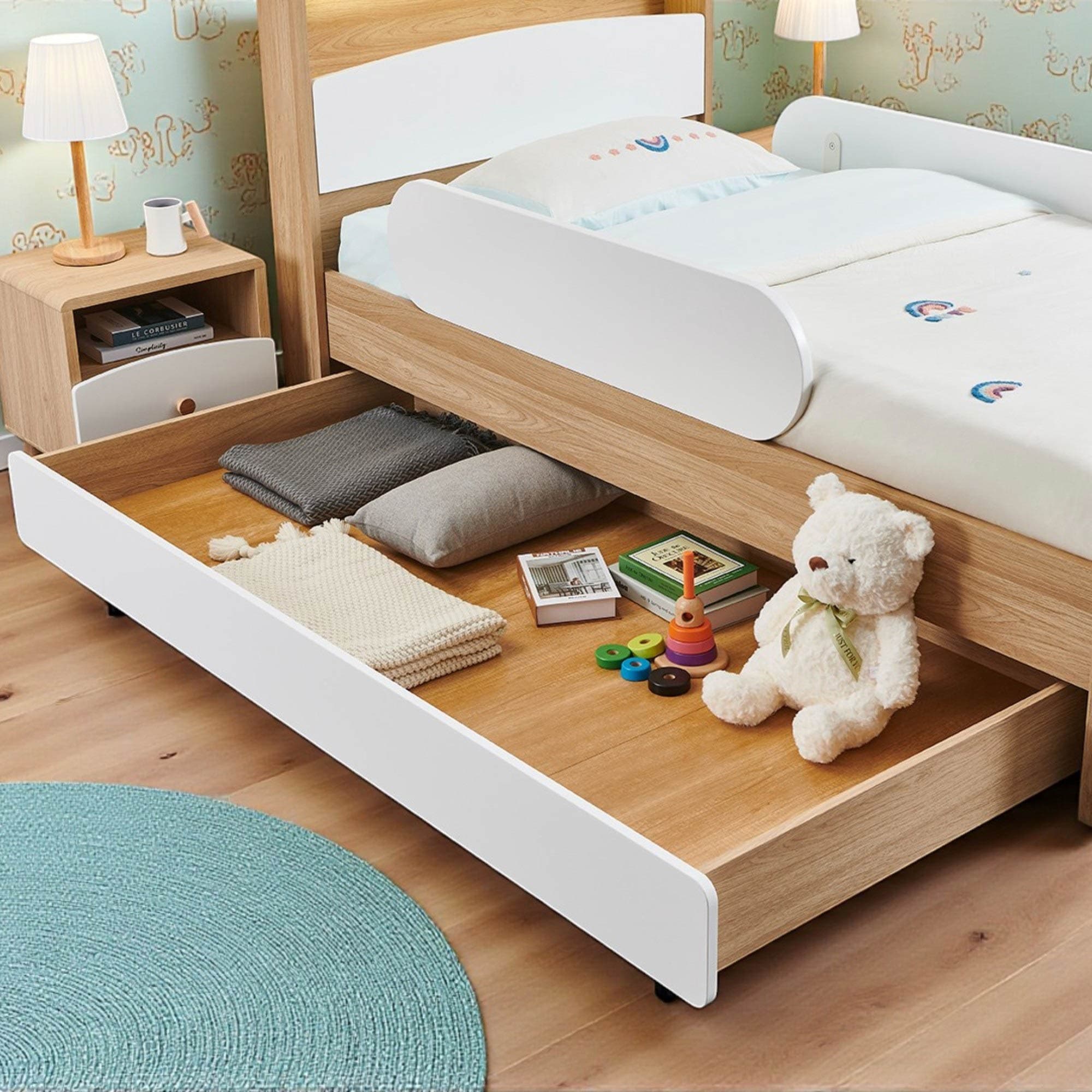 Lifestyle image of the  Luna Ksb Bed W/Single Trundle & Guard Rails from Forty Winks