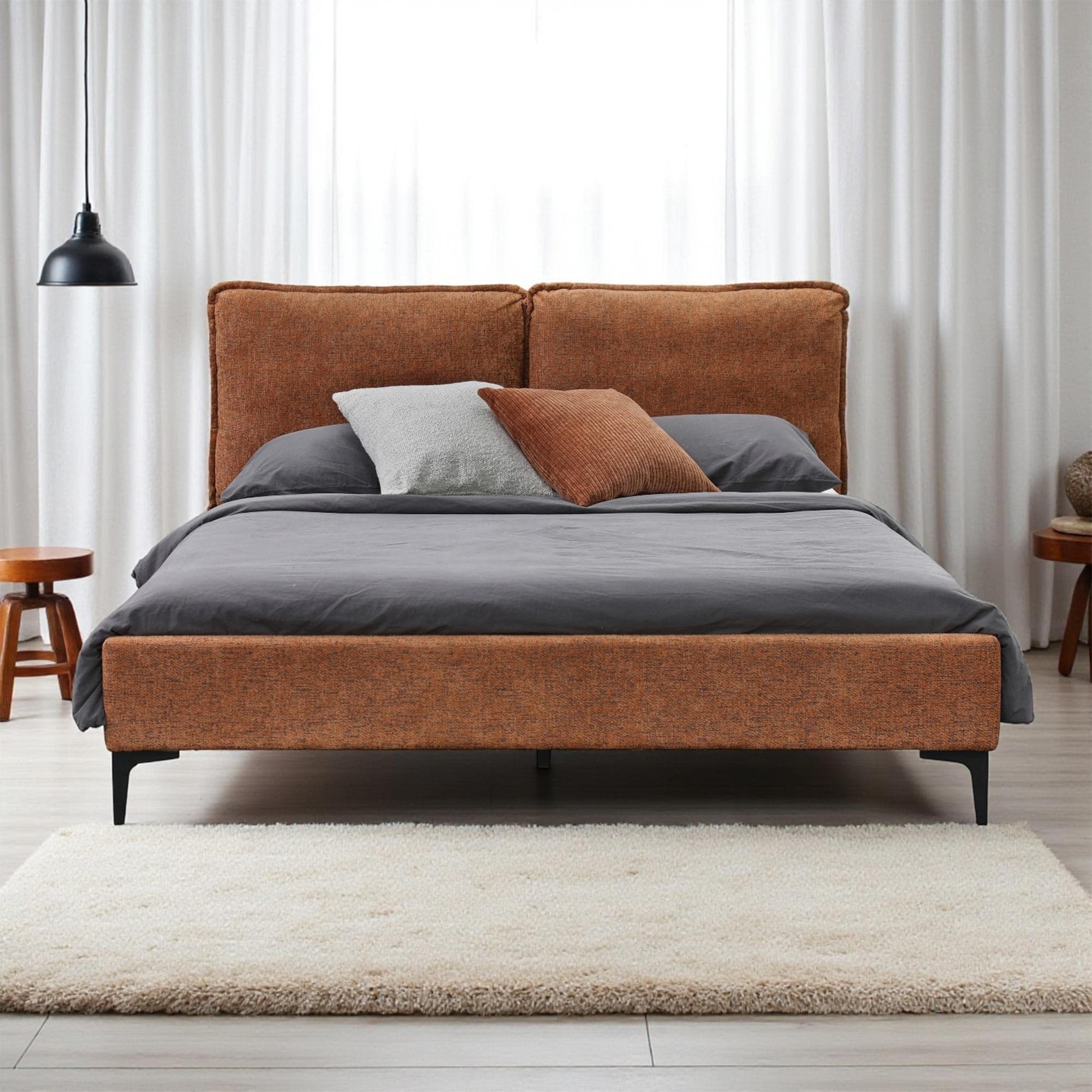 Lifestyle image of the  Lara Qb Upholstered Bed (Rust) from Forty Winks